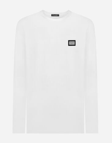 Dolce&Gabbana Long-sleeved T-shirt with logo tag Black G8PV0TG7F2I