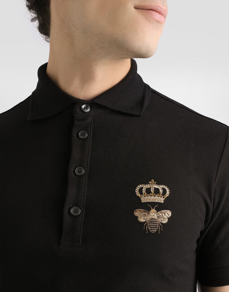 Dolce & Gabbana Polo en piqué de coton à broderie Noir G8LZ1ZG7WUR