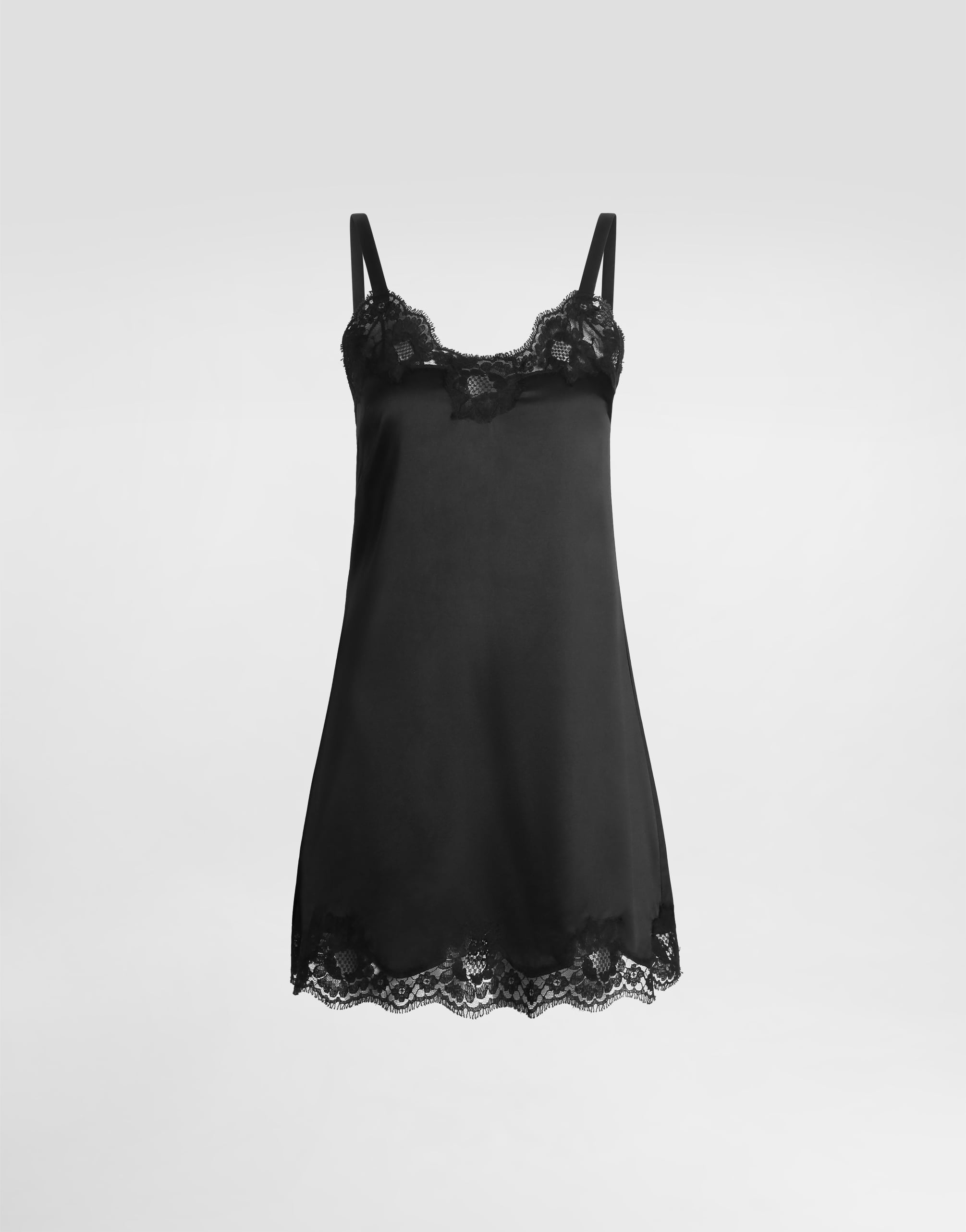 Satin lingerie-style slip with lace detailing in Black for Women