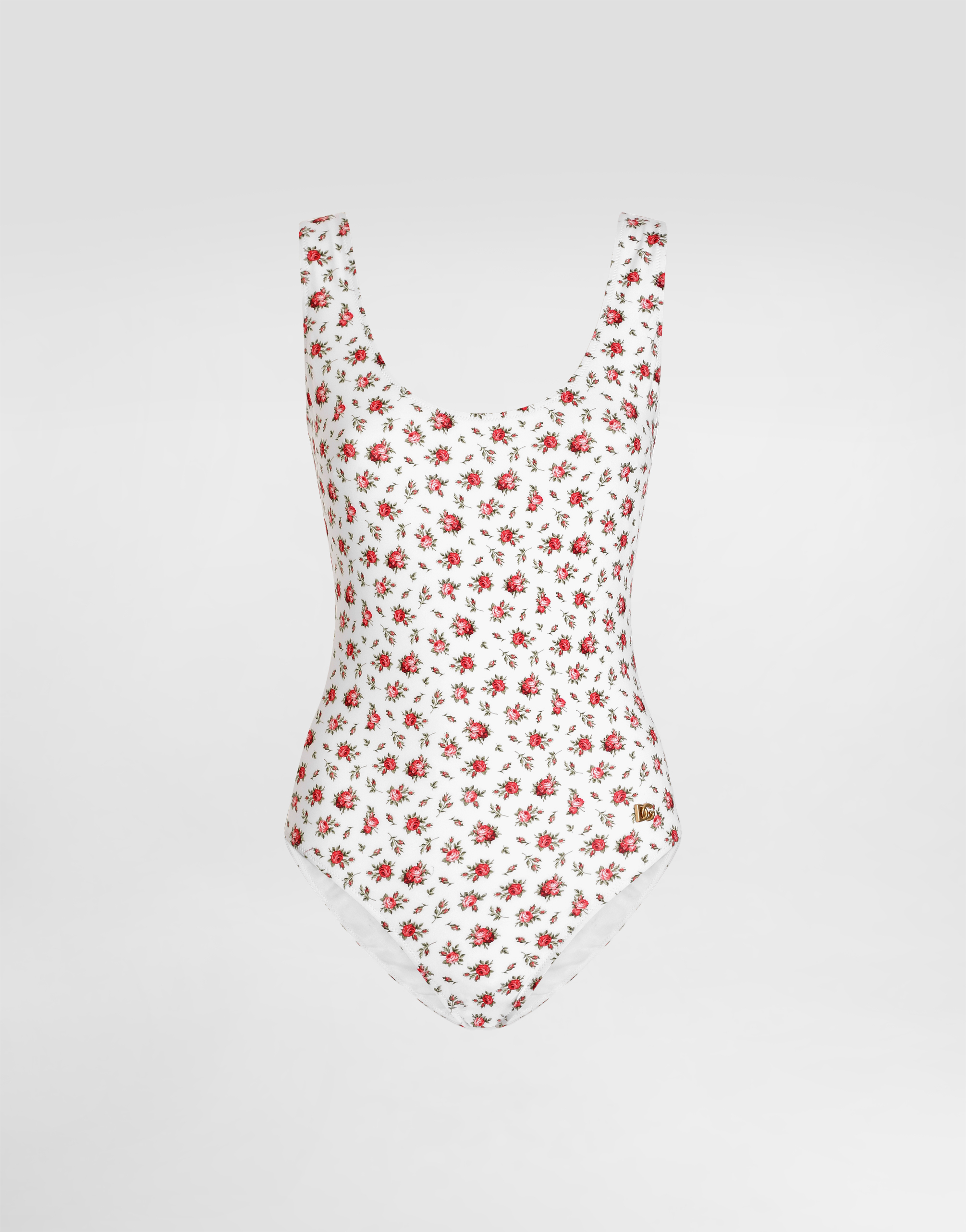 Dolce & Gabbana Women Rose Print One-piece Swimsuit In White