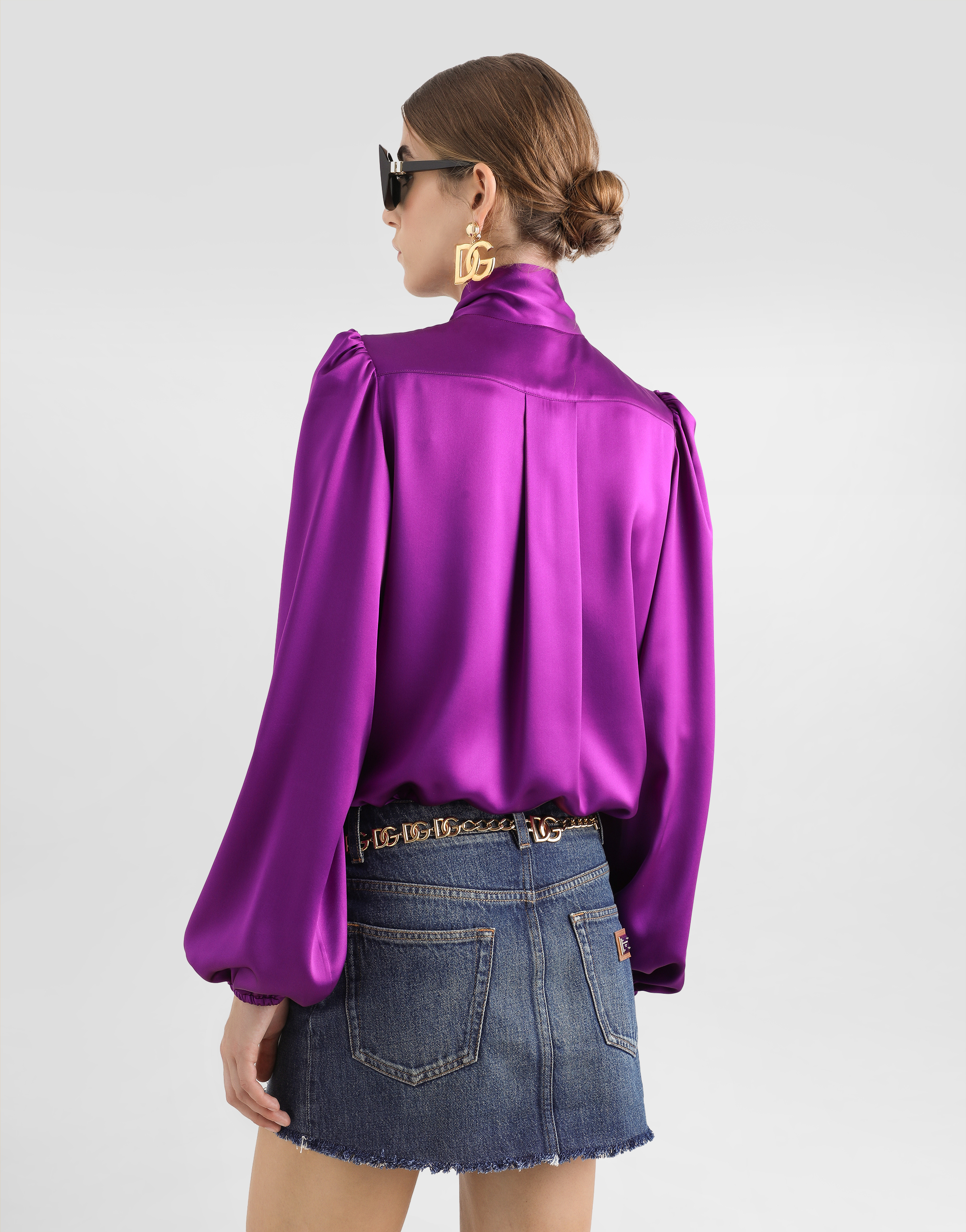 Dolce & Gabbana Pussy-bow Silk-chiffon Blouse In マルチカラー