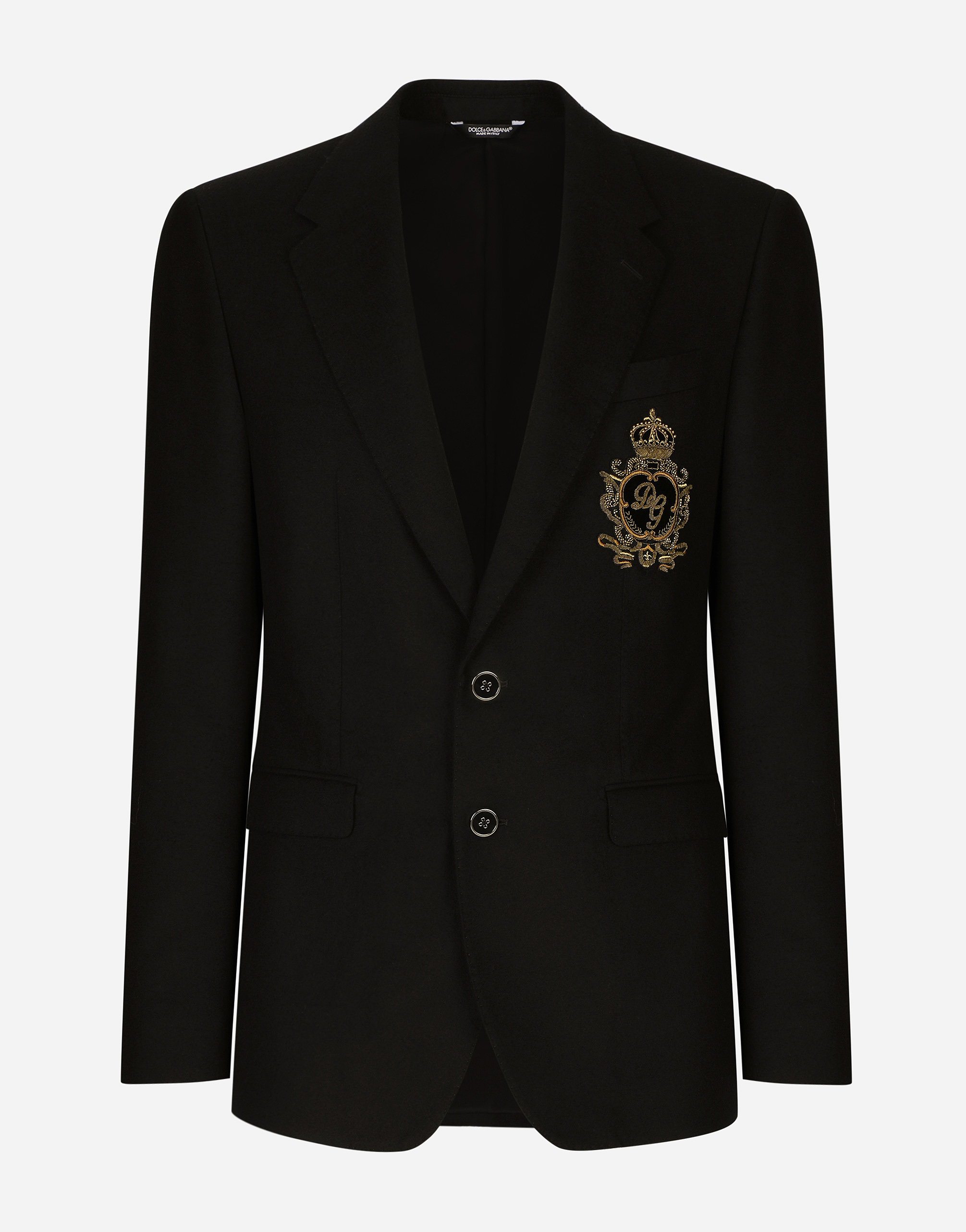 Dolce & Gabbana Single-breasted Wool And Cashmere Jacket With Dg Patch - Man Suits And Blazers Black Wool