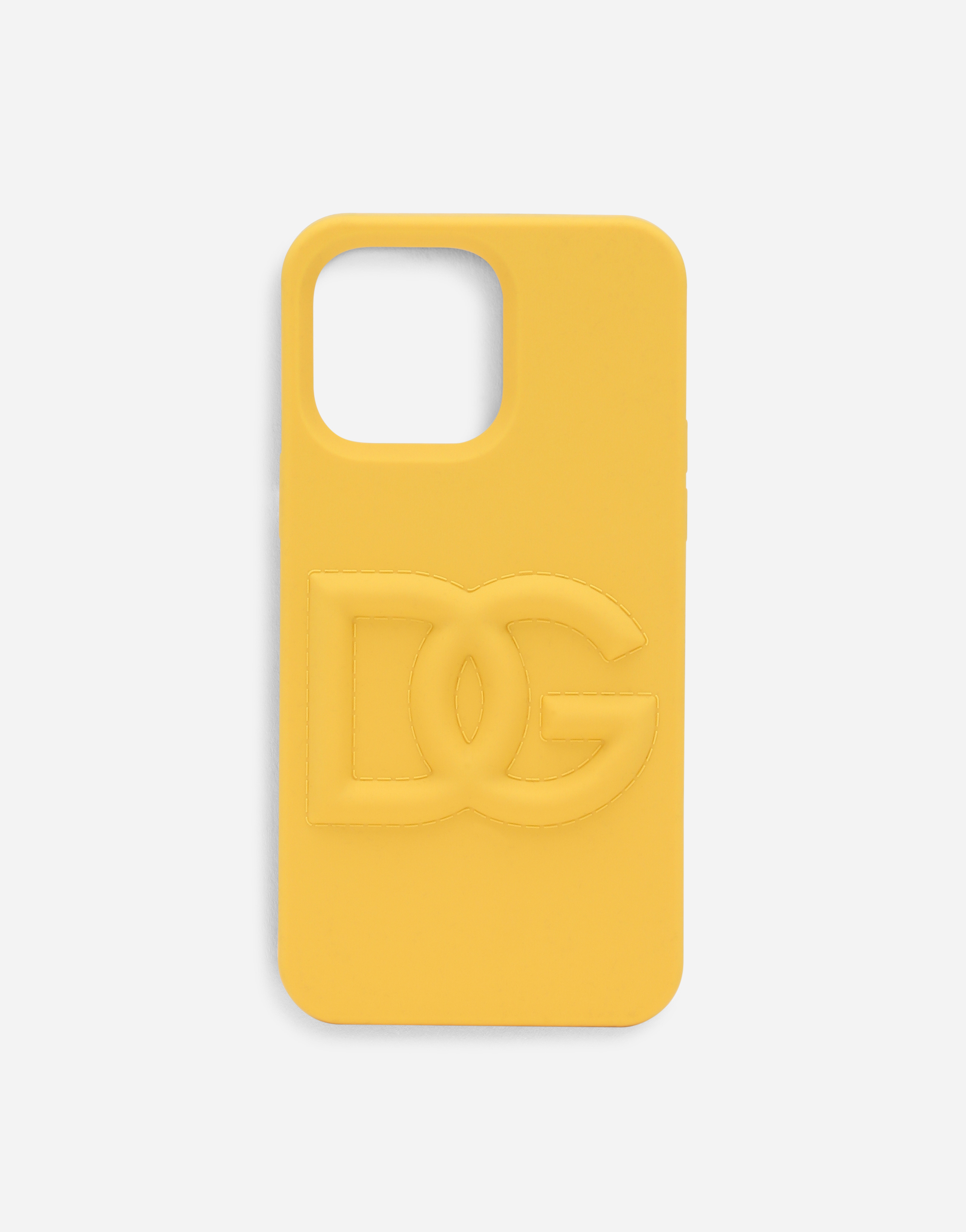 Shop Dolce & Gabbana Branded Rubber Iphone 14 Pro Max Cover In Yellow
