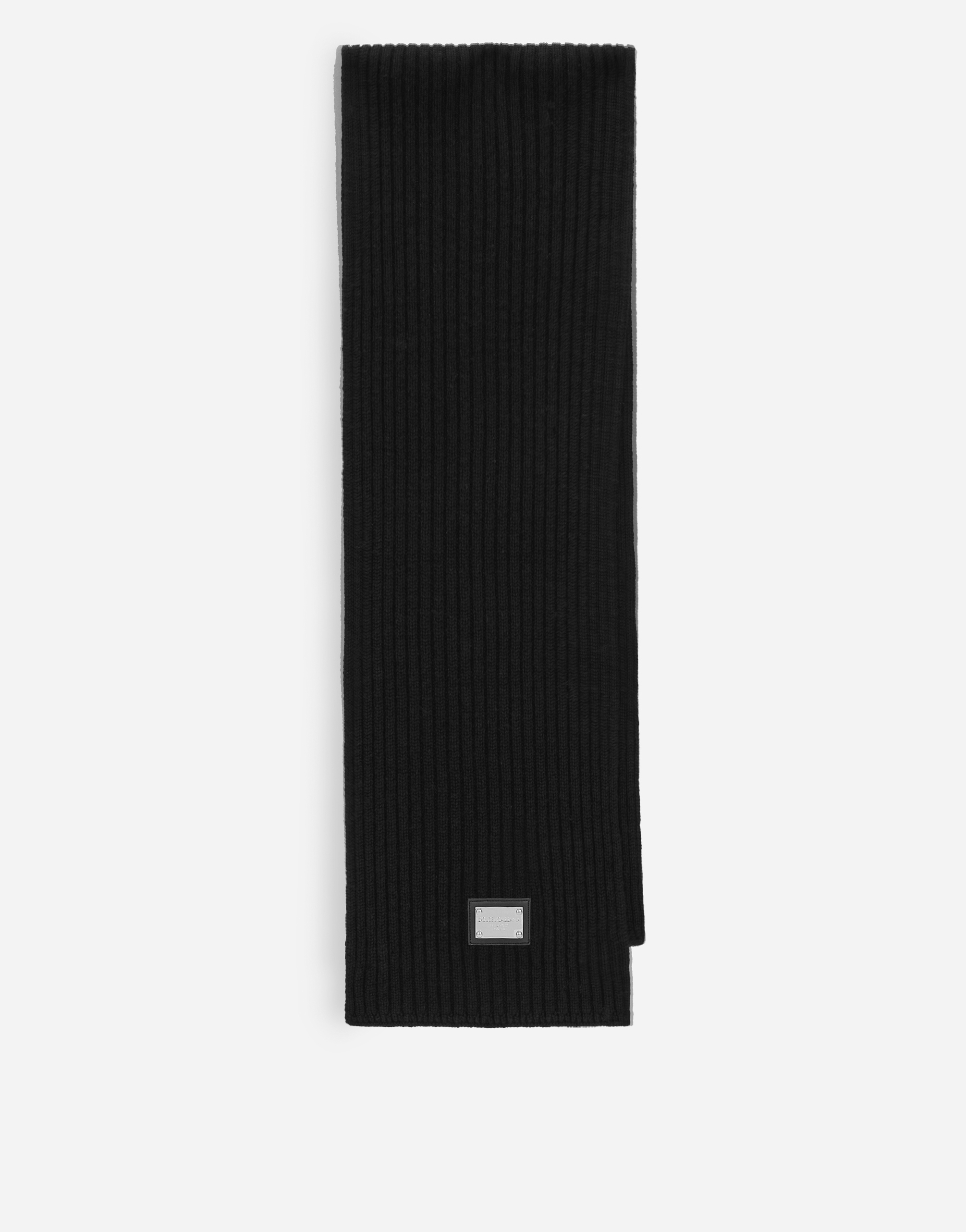 Dolce & Gabbana Ribbed Knit Scarf With Logo Tag In Black