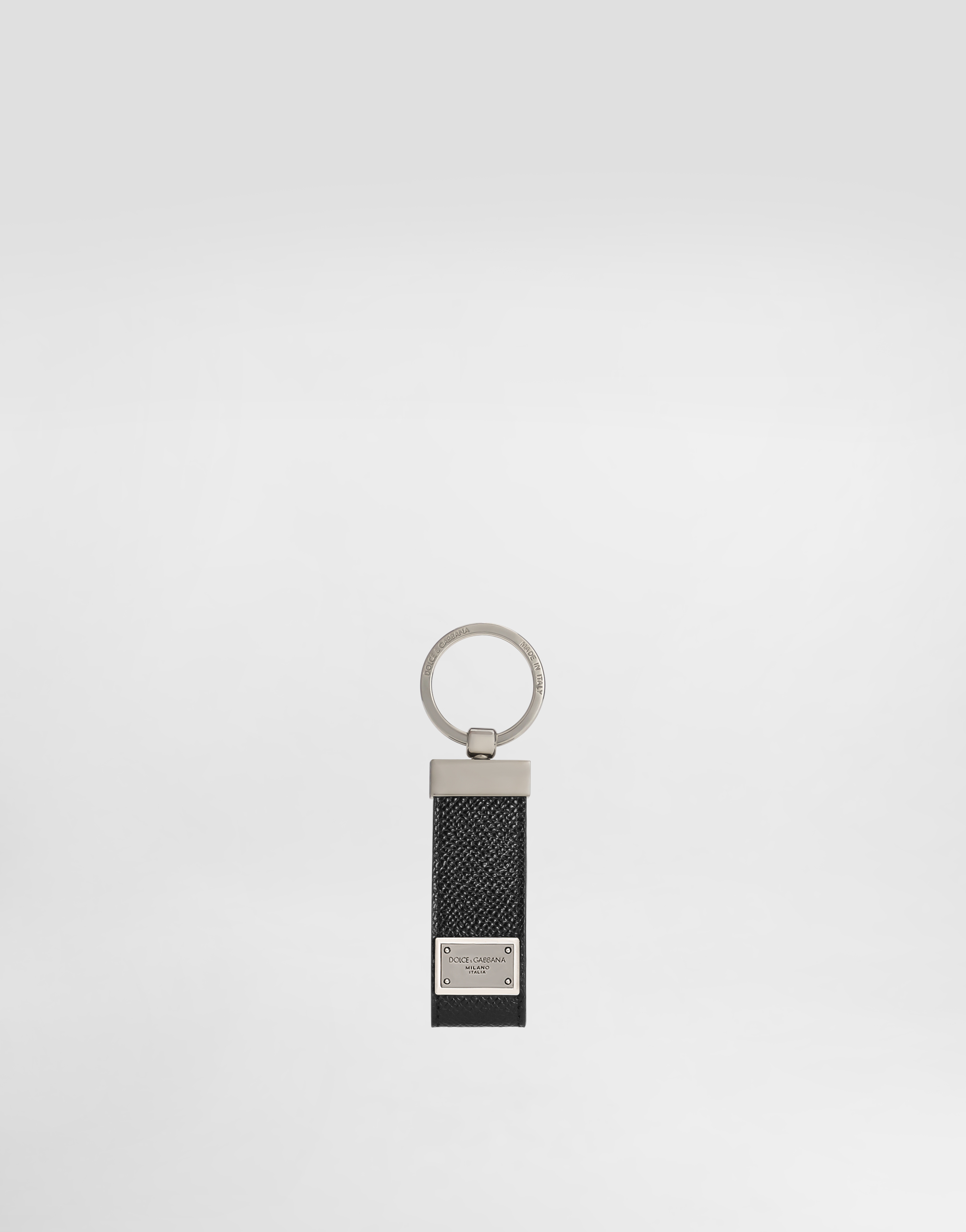 Dolce & Gabbana Calfskin Key Chain With Logo Tag In Black