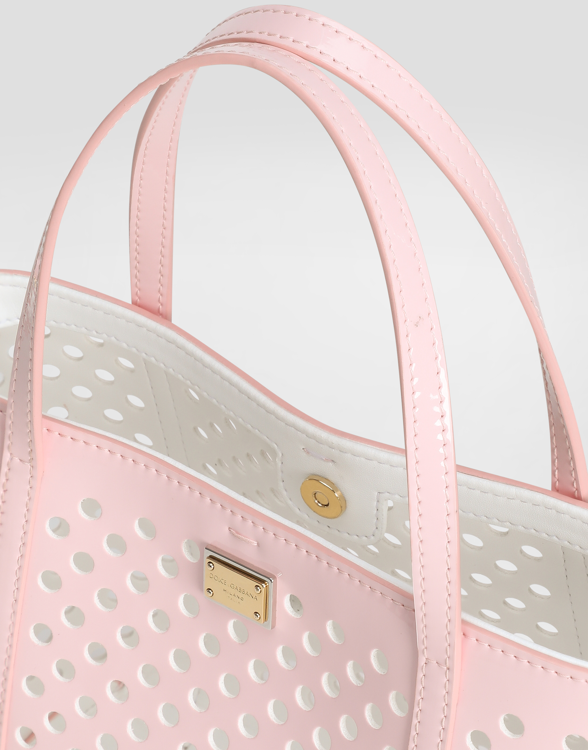 Dolce & Gabbana Perforated Patent Leather Shoulder Bag In Pink
