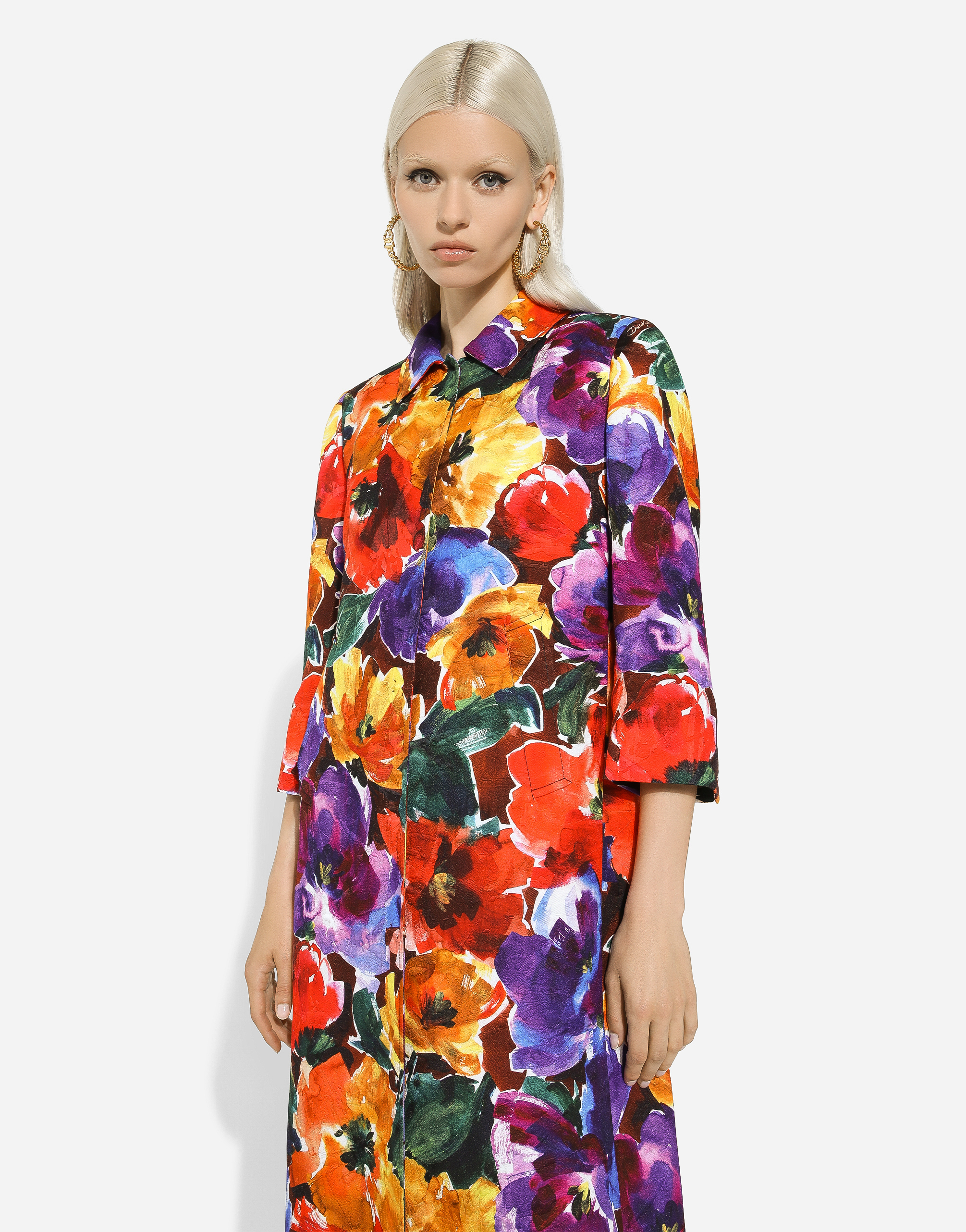 Shop Dolce & Gabbana Long Brocade Coat With Abstract Flower Print
