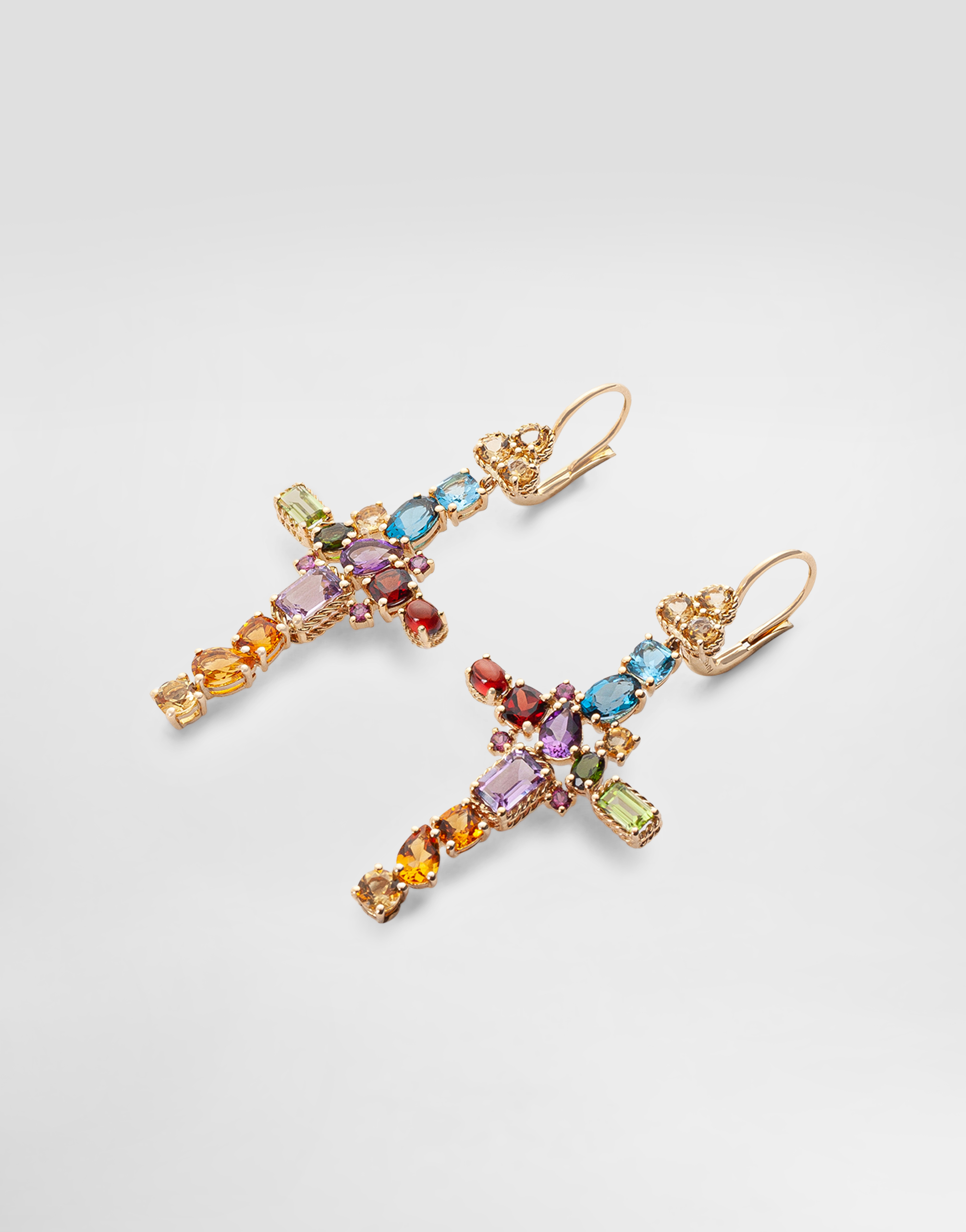 DOLCE & GABBANA RAINBOW ALPHABET EARRING IN YELLOW GOLD WITH MULTICOLOR FINE GEMS