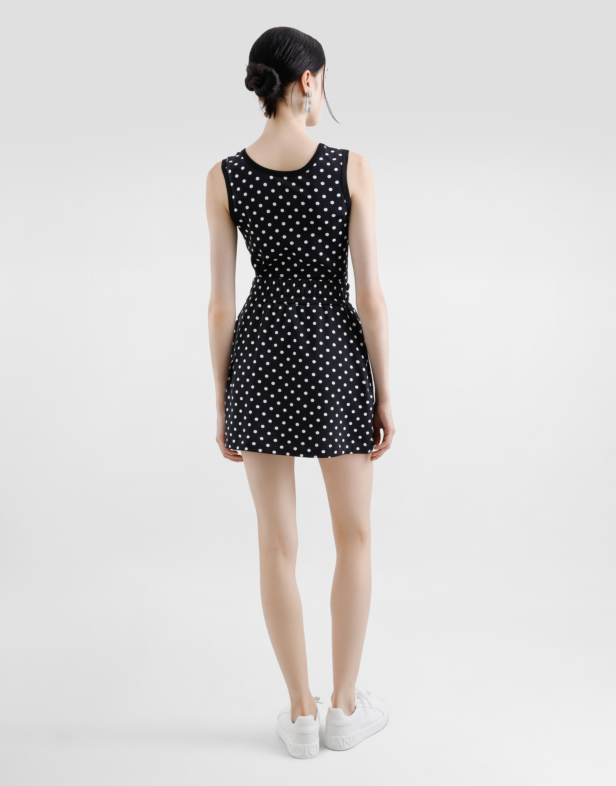 Dolce & Gabbana Jersey Miniskirt With Polka-dot Print And Logo Label In Multicolor