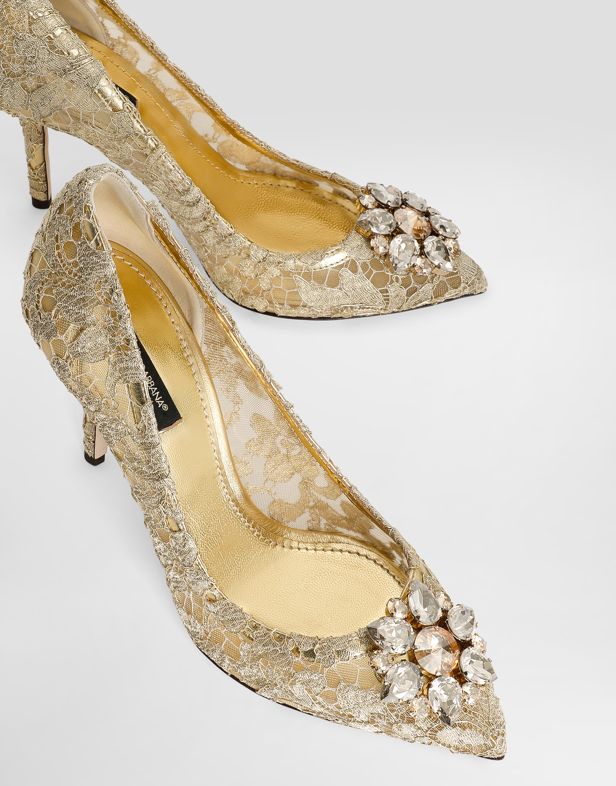 Lurex lace rainbow pumps with brooch detailing
