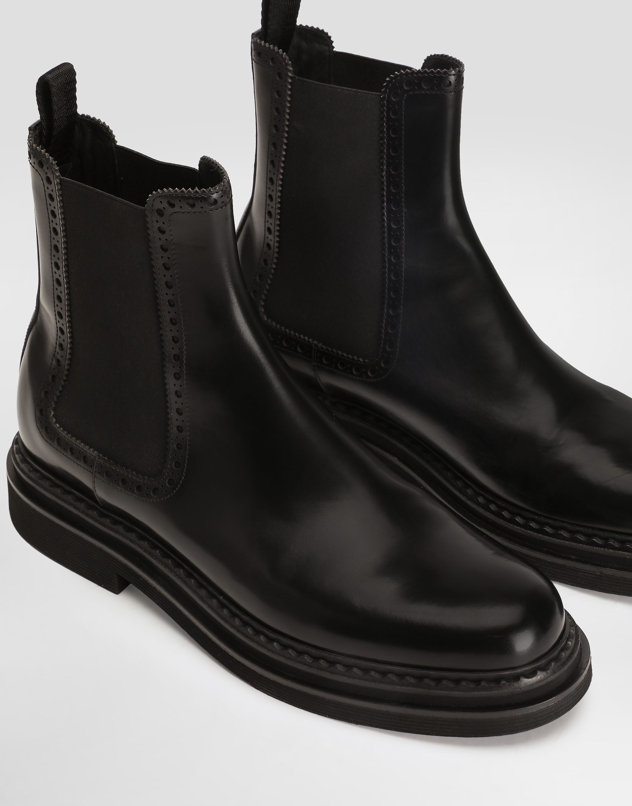 Dolce & Gabbana Mens Black Elasticated-panel Pull-tab Leather Chelsea Boots Eur 42 / 8 Uk In Black