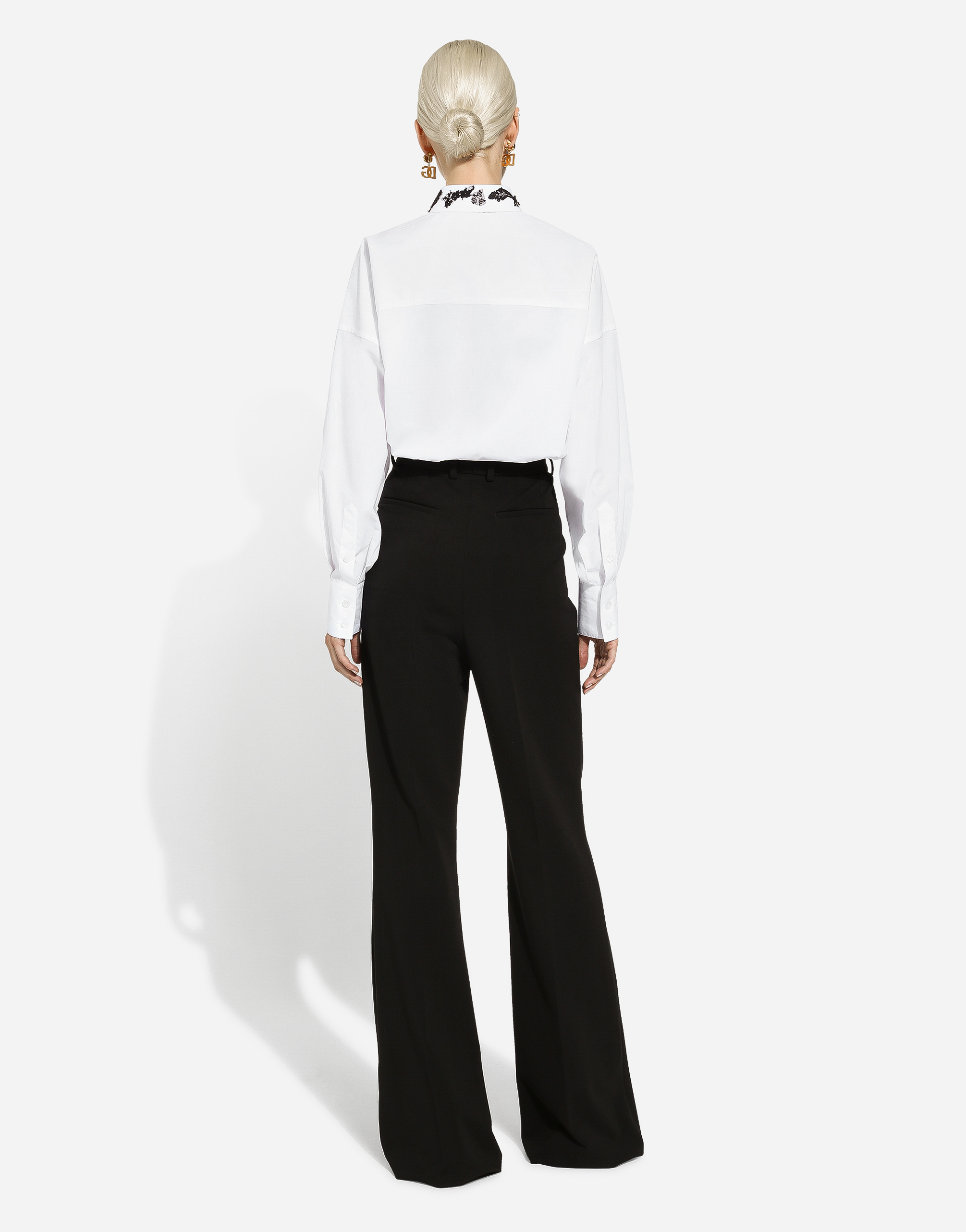 Oversize cotton shirt with lace appliqués