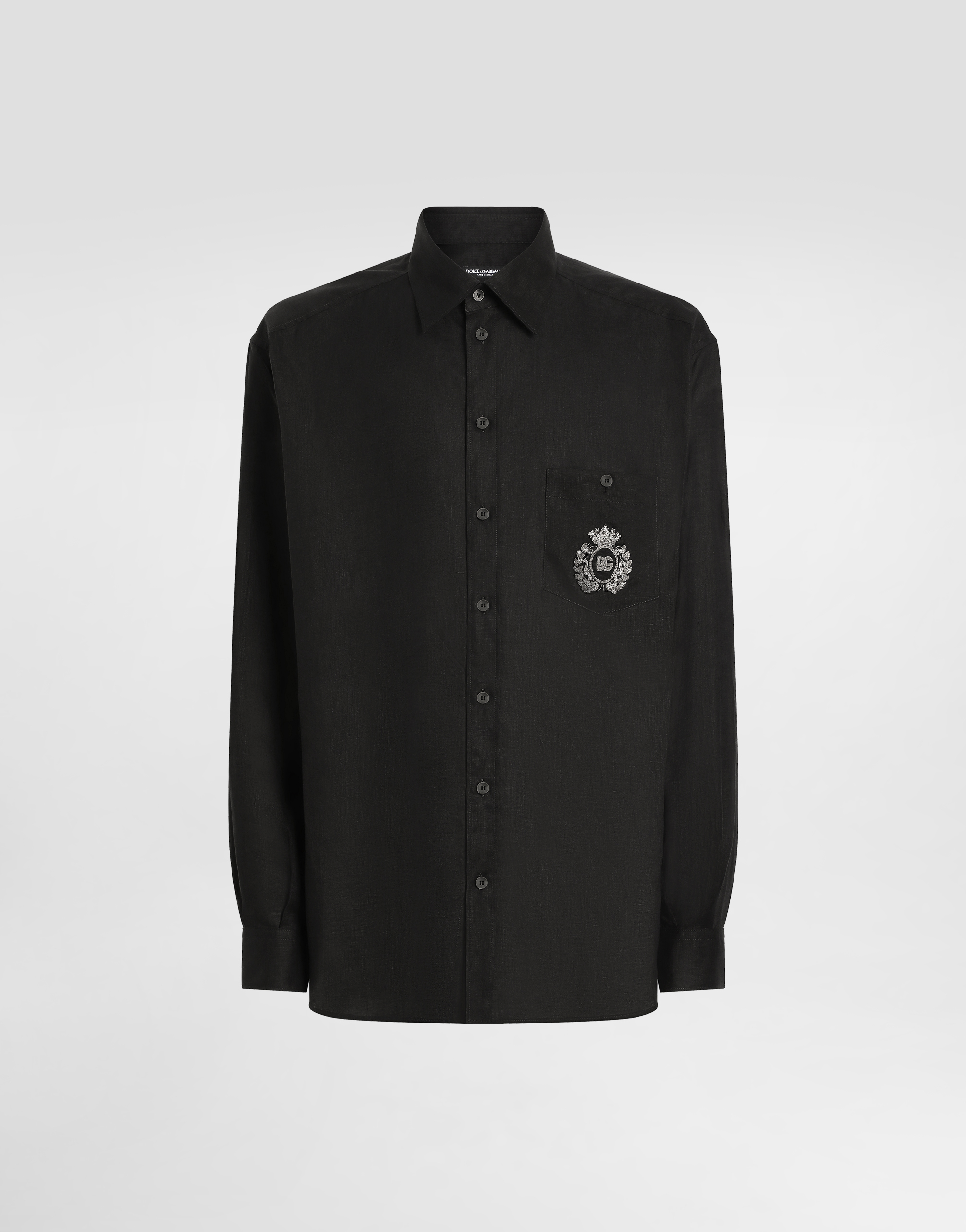 Dolce & Gabbana Cotton Tuxedo Shirt With Heraldic Patch In Black