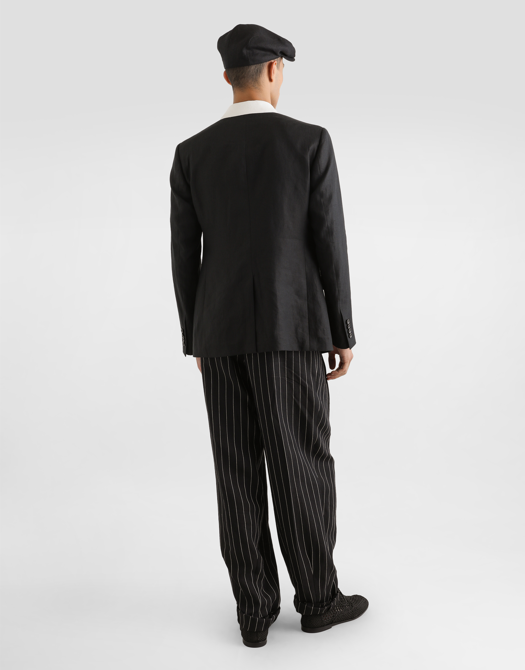Pinstripe linen-blend pants with double darts