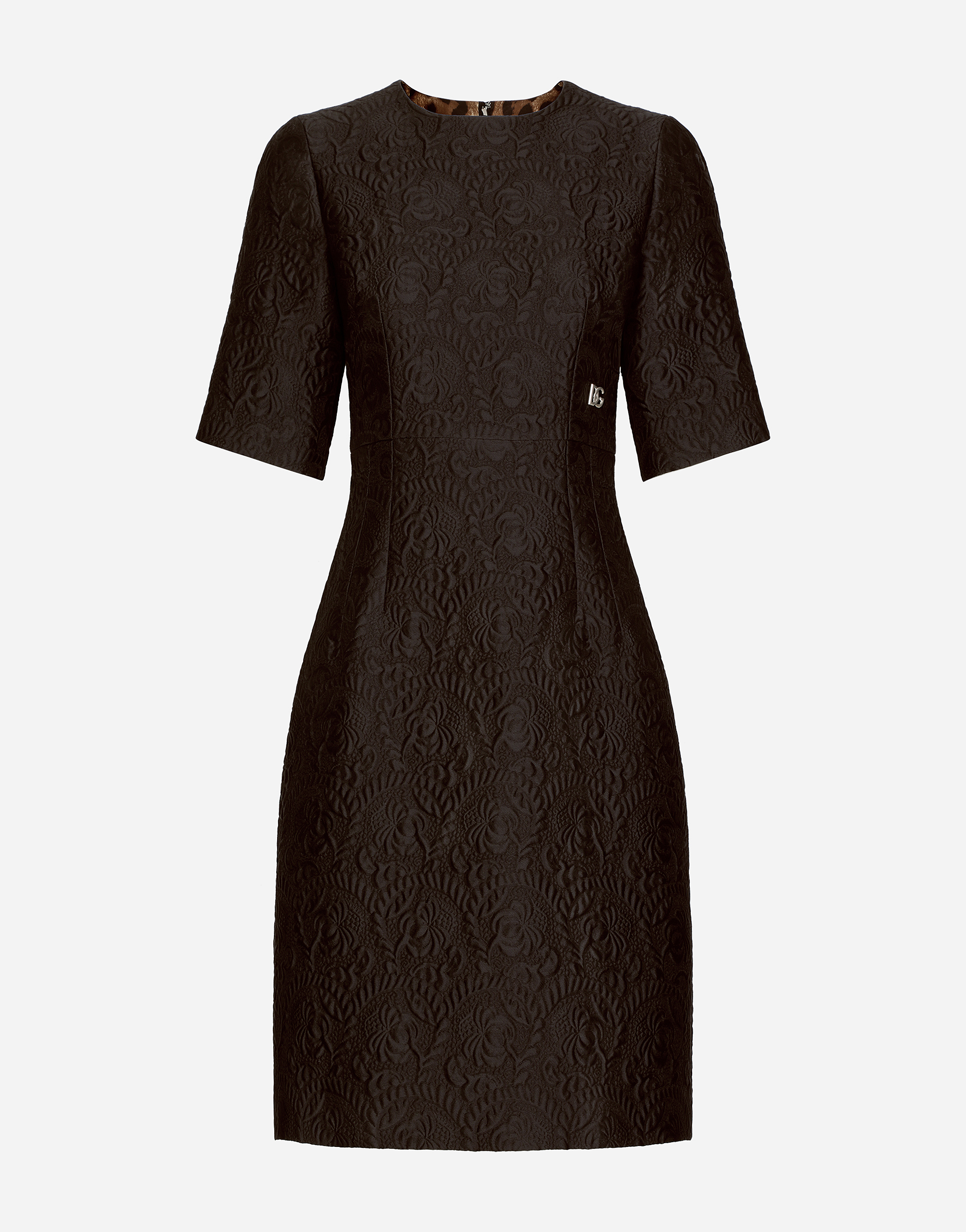 Dolce & Gabbana Black Floral Jacquard Midi Dress In Black