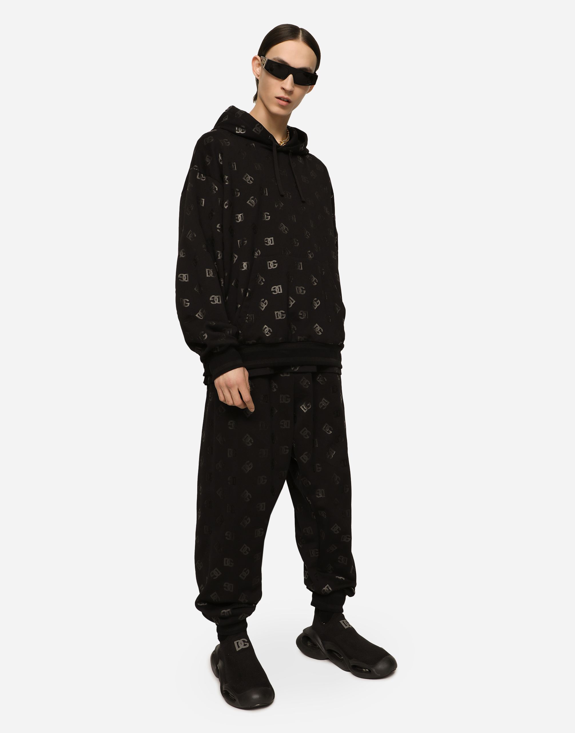 DOLCE & GABBANA JERSEY HOODIE WITH DG PRINT