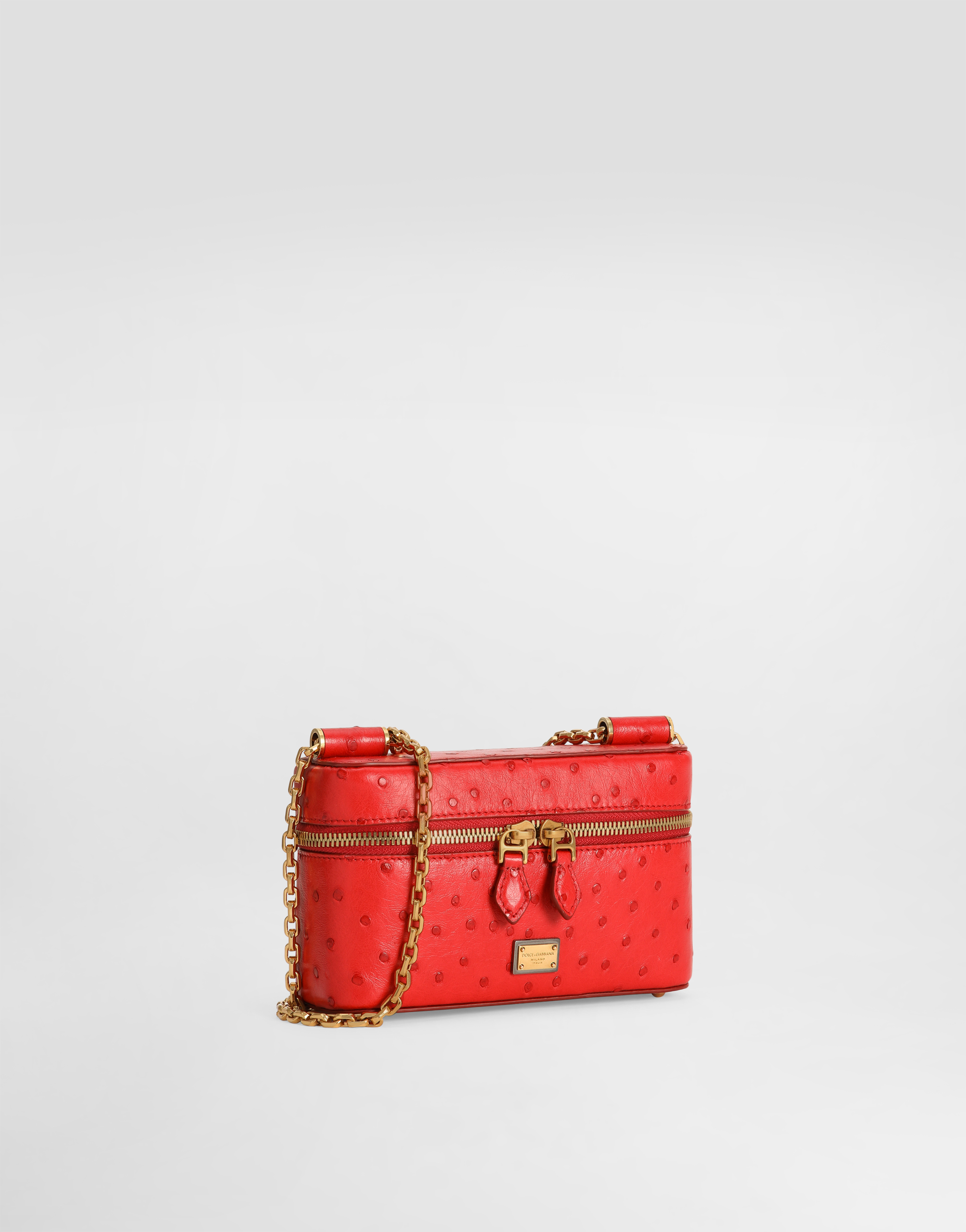  Dolce & Gabbana Sicily Small Shoulder Bag In Polished Ostrich Leather - Frau Schulter- Und Umhängetaschen Rot Onesize 