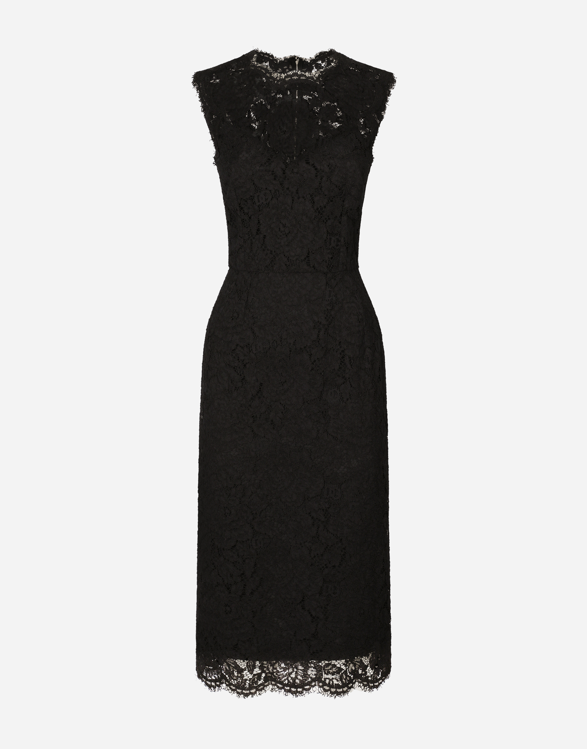 Shop Dolce & Gabbana Branded Stretch Lace Calf-length Dress In Black