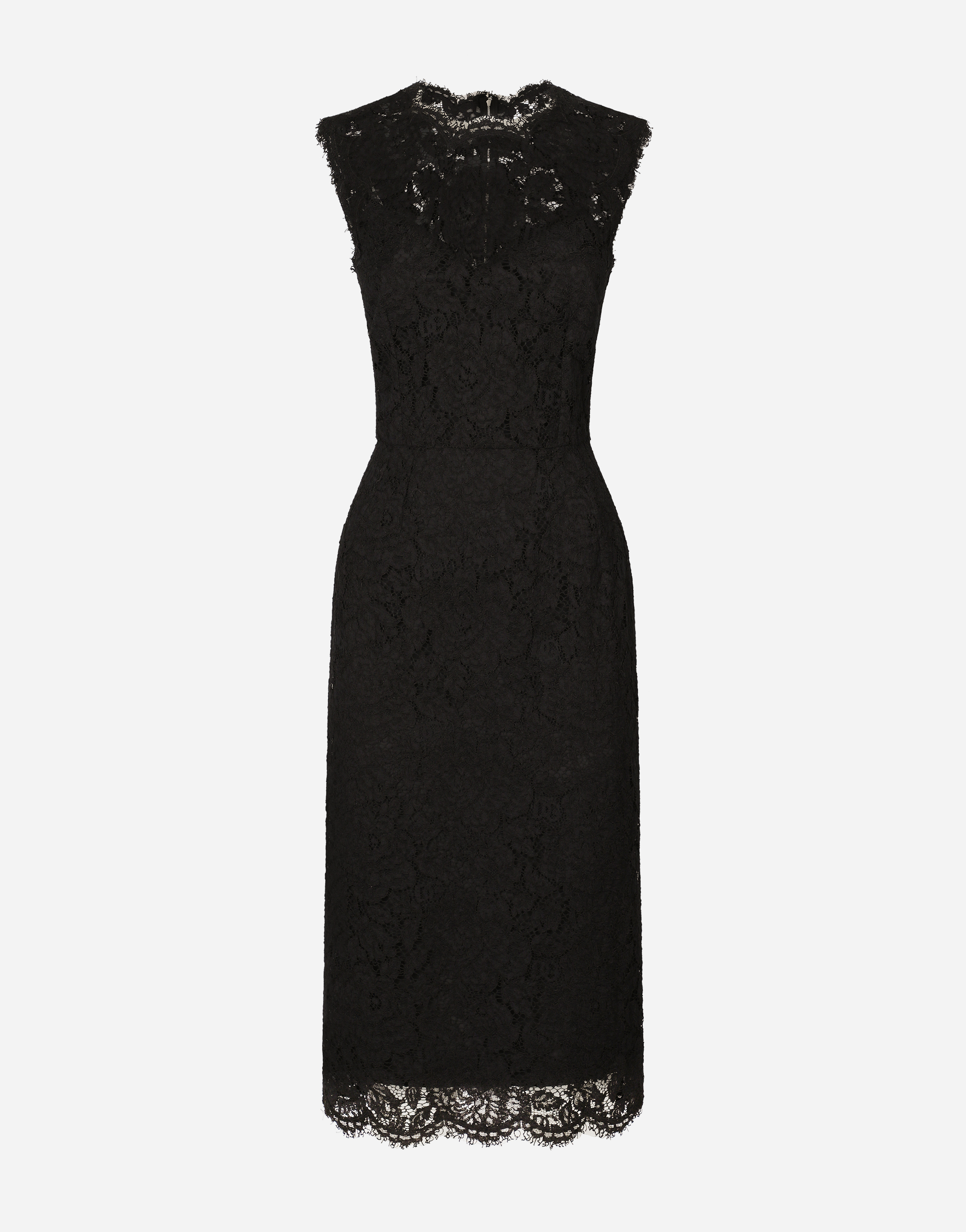 Dolce & Gabbana Branded Stretch Lace Calf-length Dress In Black