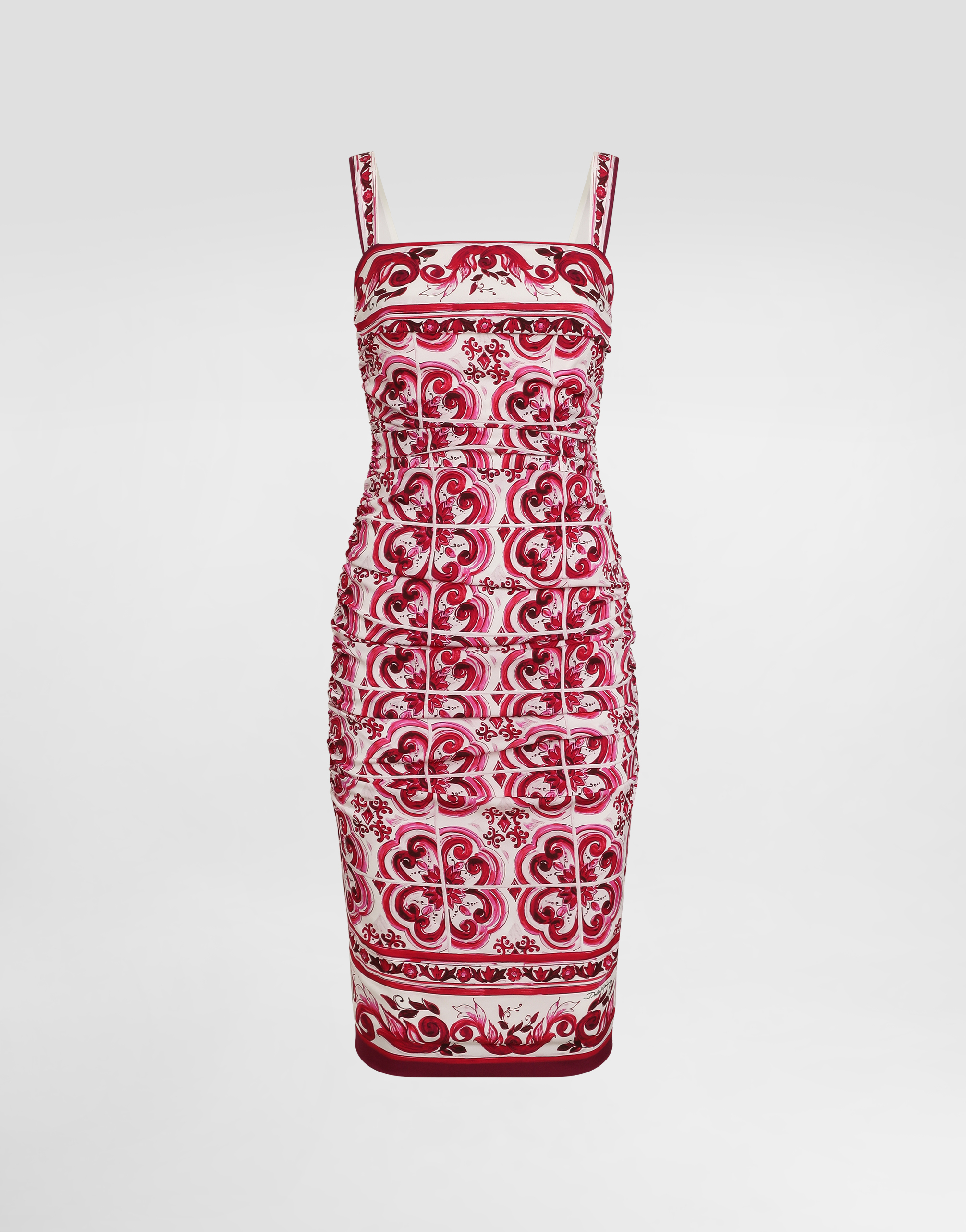 DOLCE & GABBANA MAJOLICA-PRINT CHARMEUSE MIDI DRESS