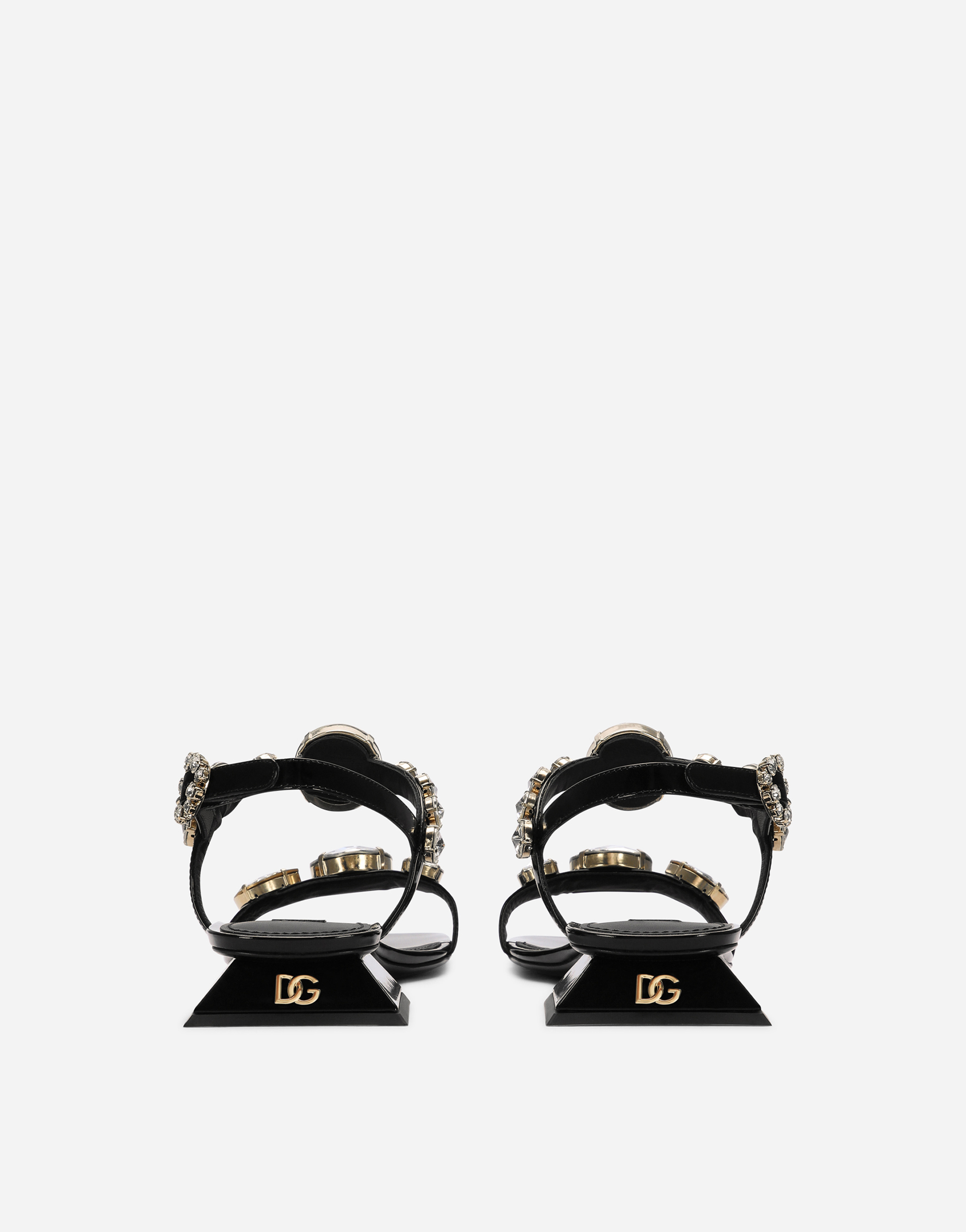 DOLCE & GABBANA POLISHED CALFSKIN SANDALS WITH CRYSTALS