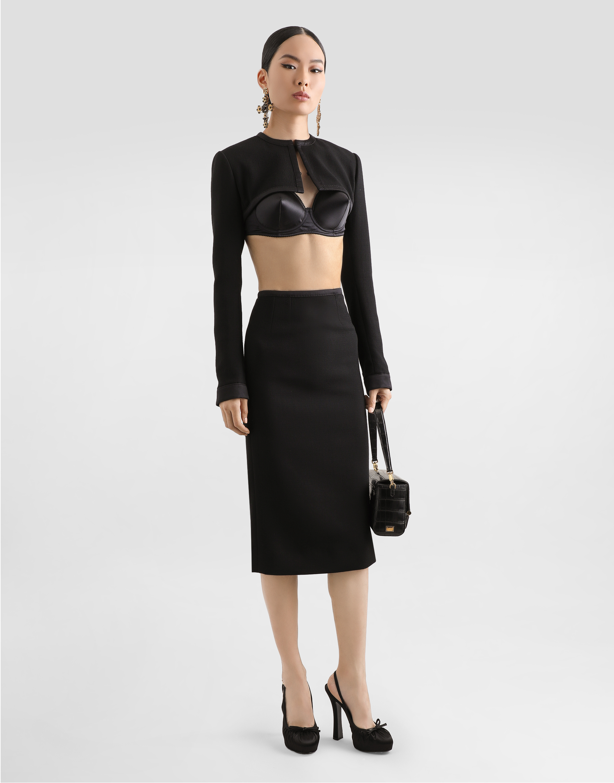 Dolce & Gabbana Wool Crepe Shrug In Black