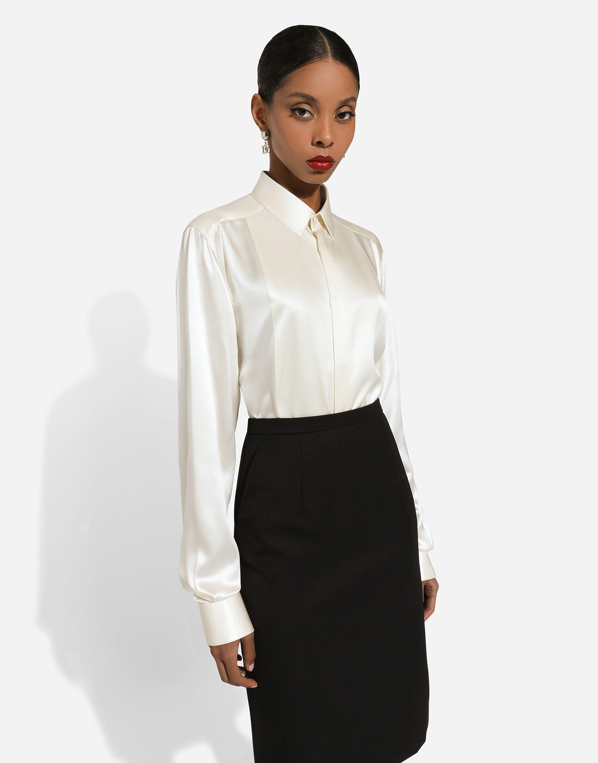 Shop Dolce & Gabbana Silk Shirt With Shirt Front In White