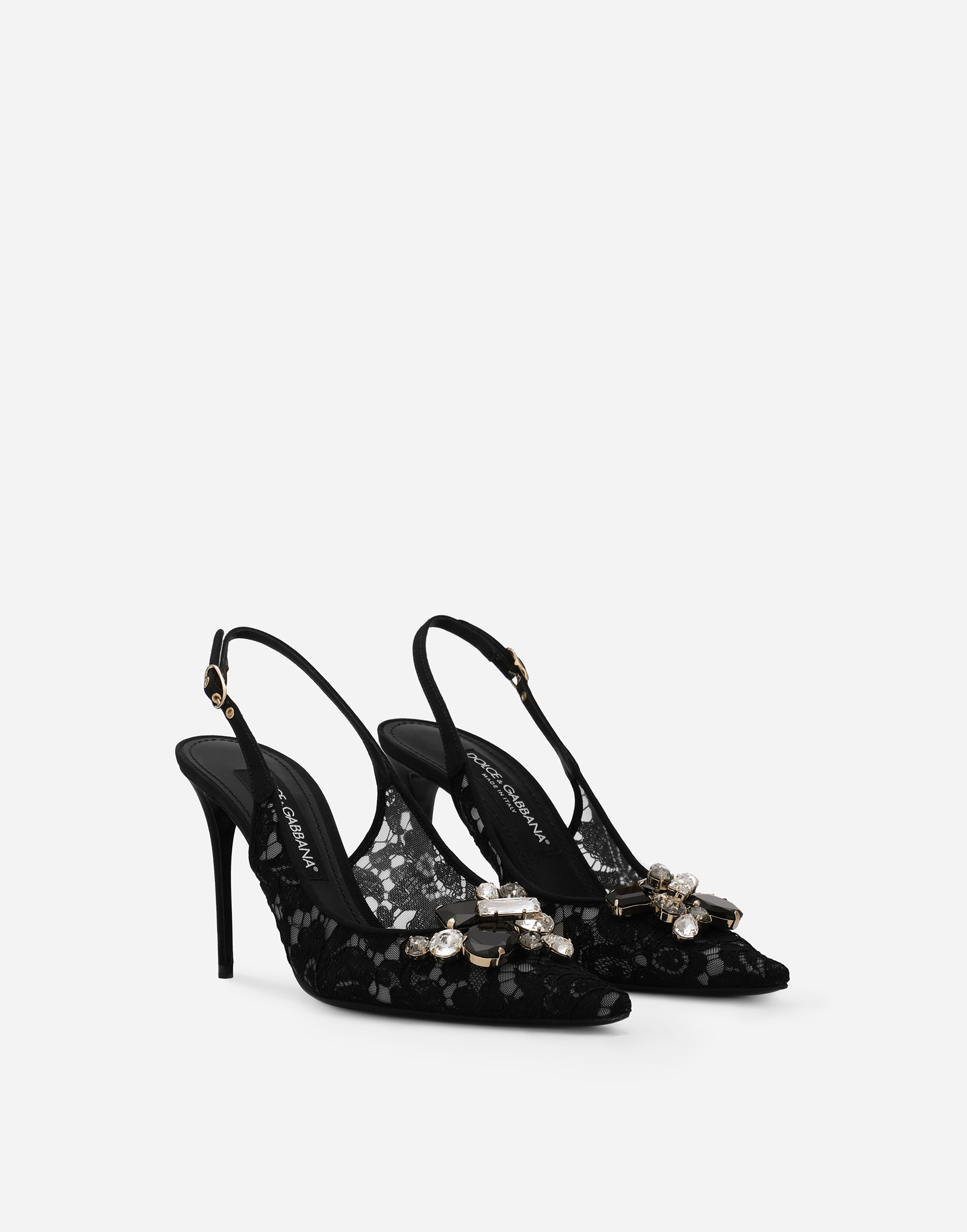 Dolce & Gabbana Rainbow Lace Slingbacks In Lurex Lace In Black