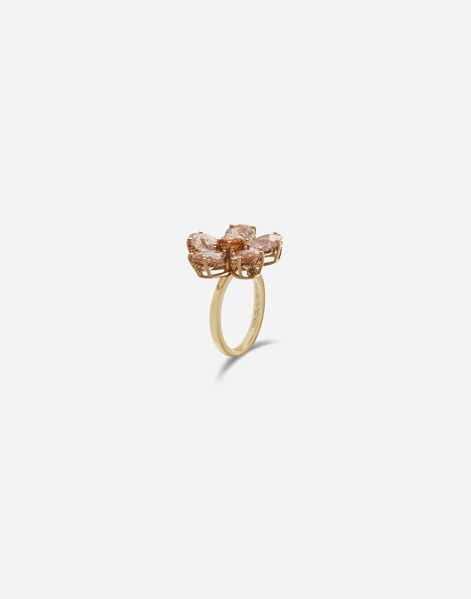 Spring Ring 18 carat yellow gold, morganites and citrine