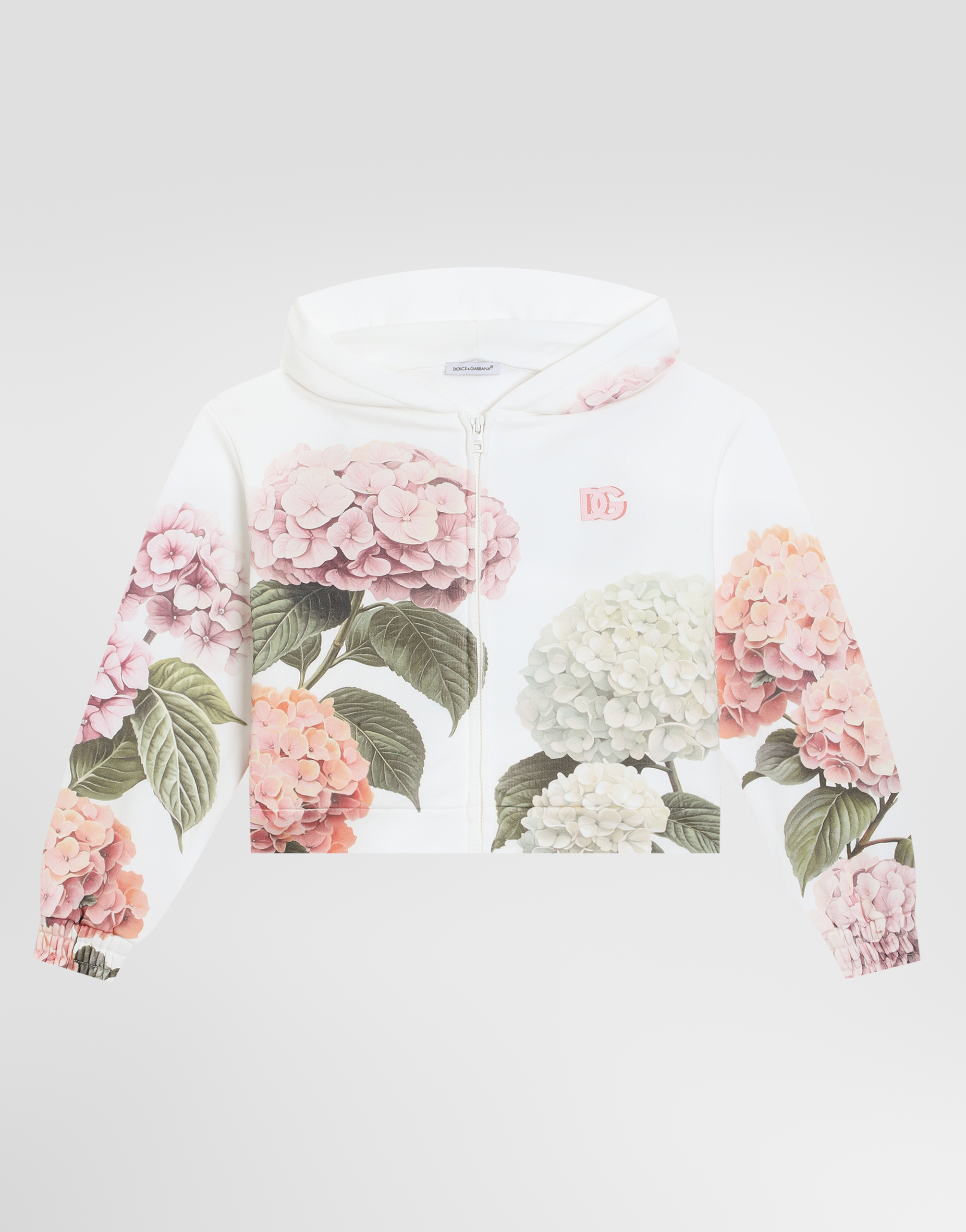 Hydrangea-print hooded sweatshirt with patch in White for Girls