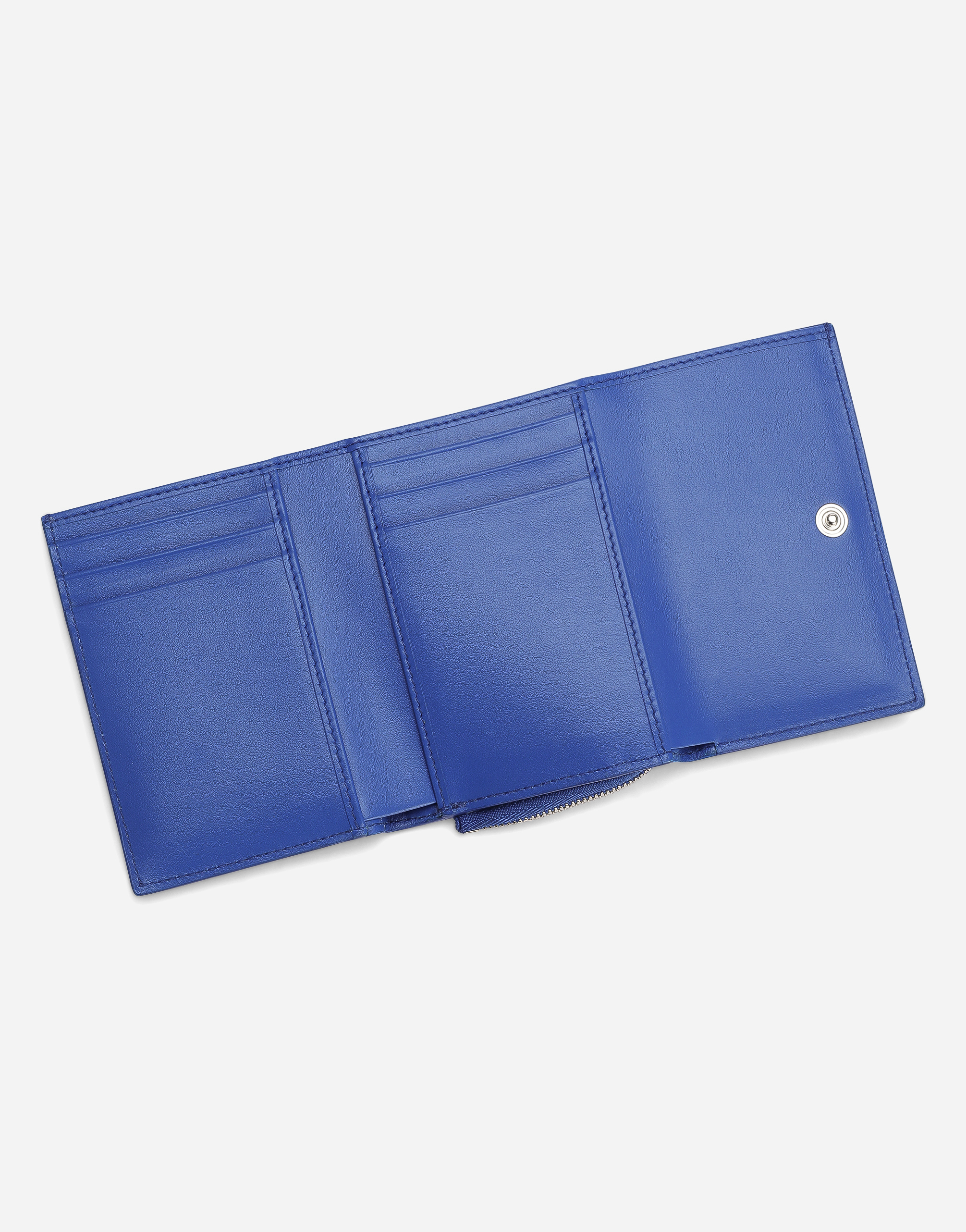 Shop Dolce & Gabbana Calfskin French Flap Wallet With Raised Logo In Blue