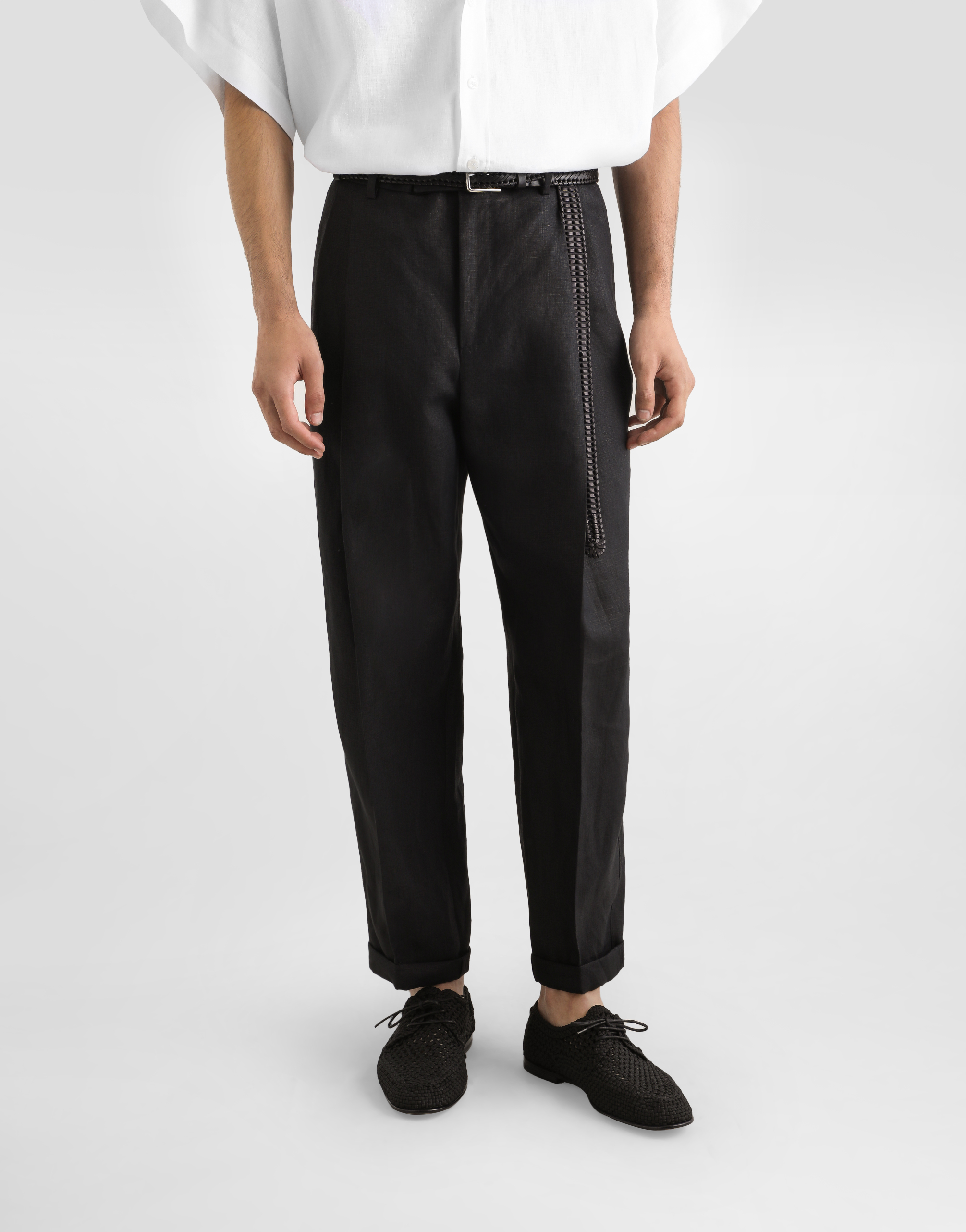 Dolce & Gabbana Linen Fabric Pants In Black