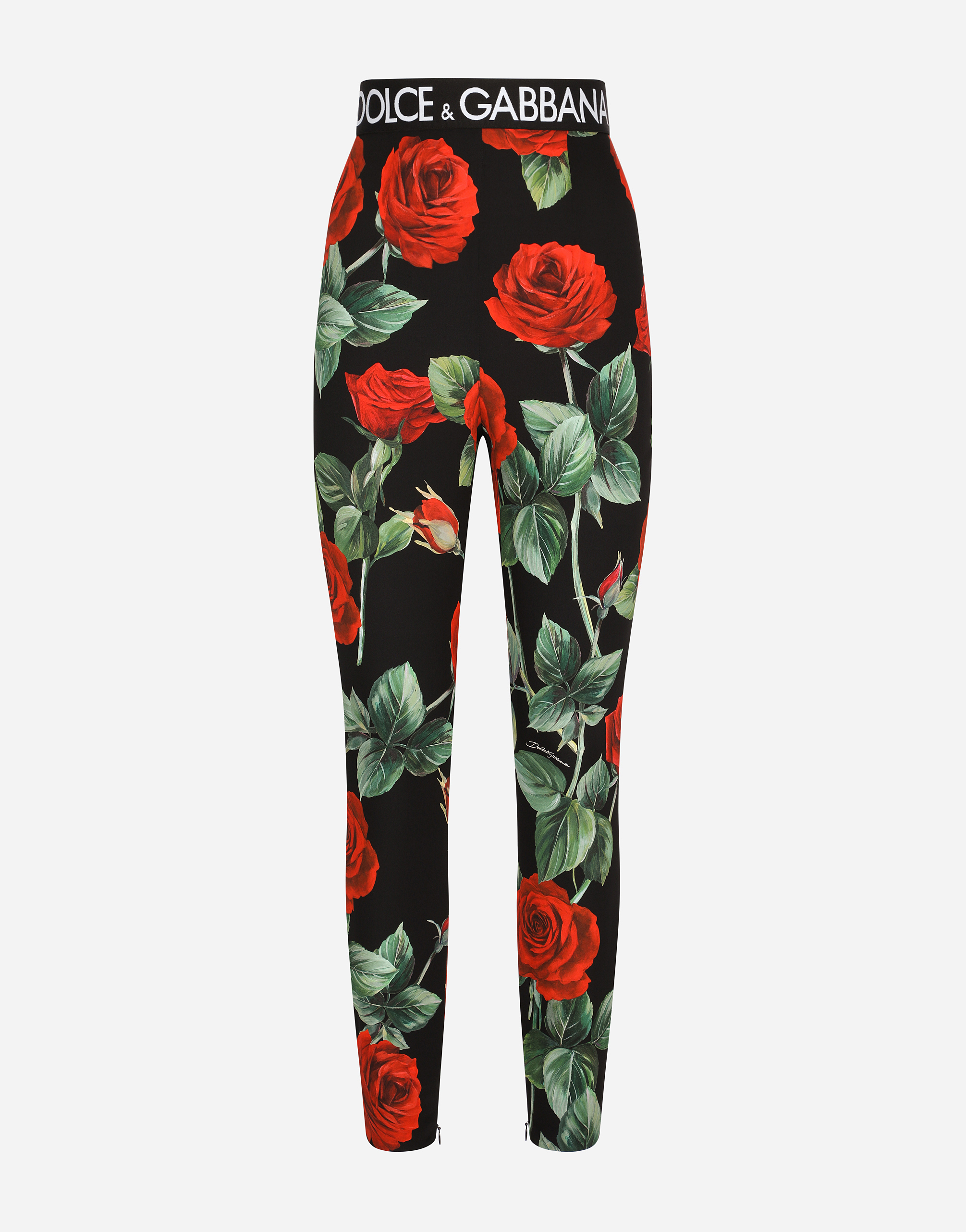 DOLCE & GABBANA ROSE-PRINT CHARMEUSE LEGGINGS