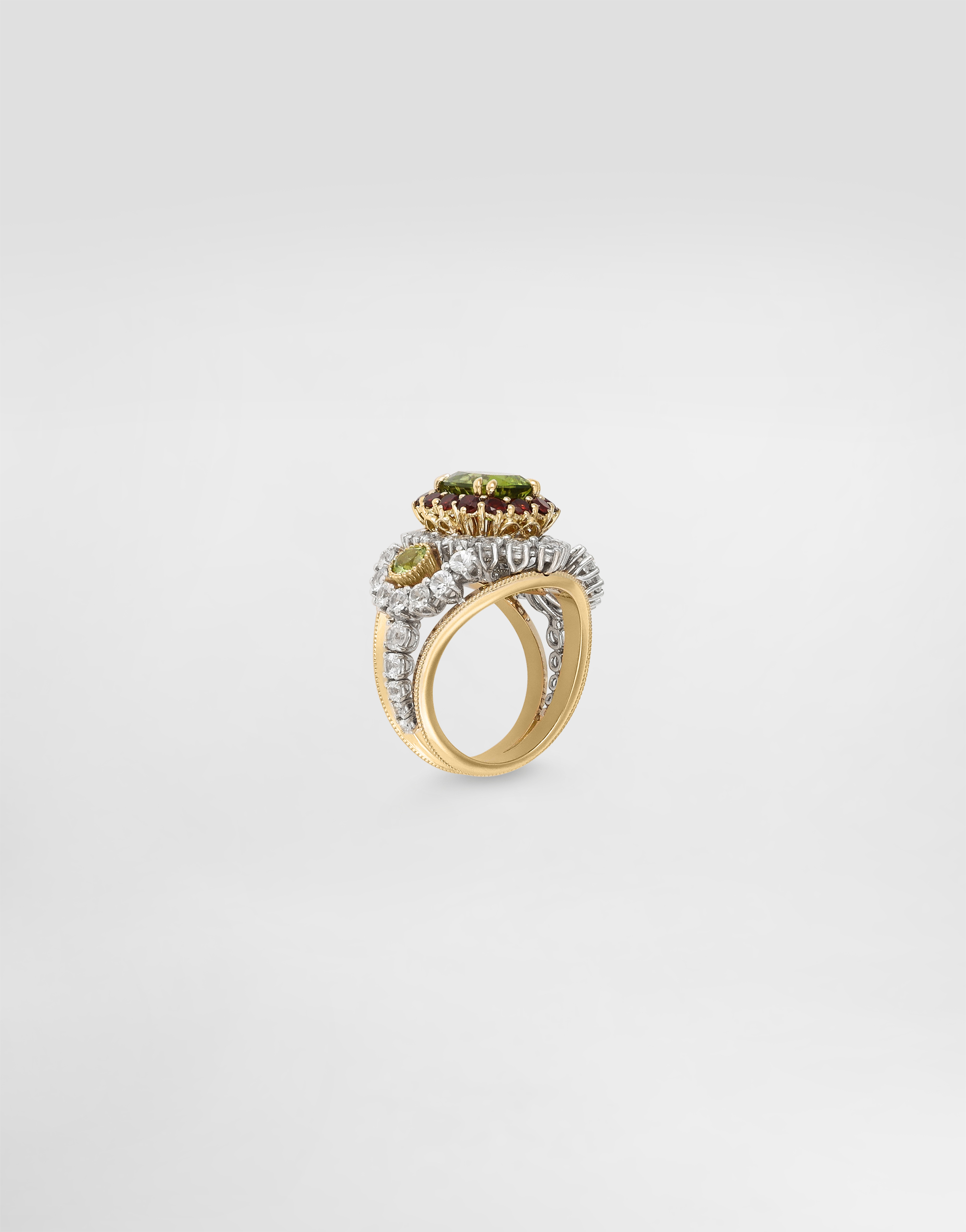  Dolce & Gabbana Ring Eleganza 18-karätiges Weiß- Und Gelbgold, Peridot, Granate Und Saphire - Frau Ringe Mehrfarbig 56 