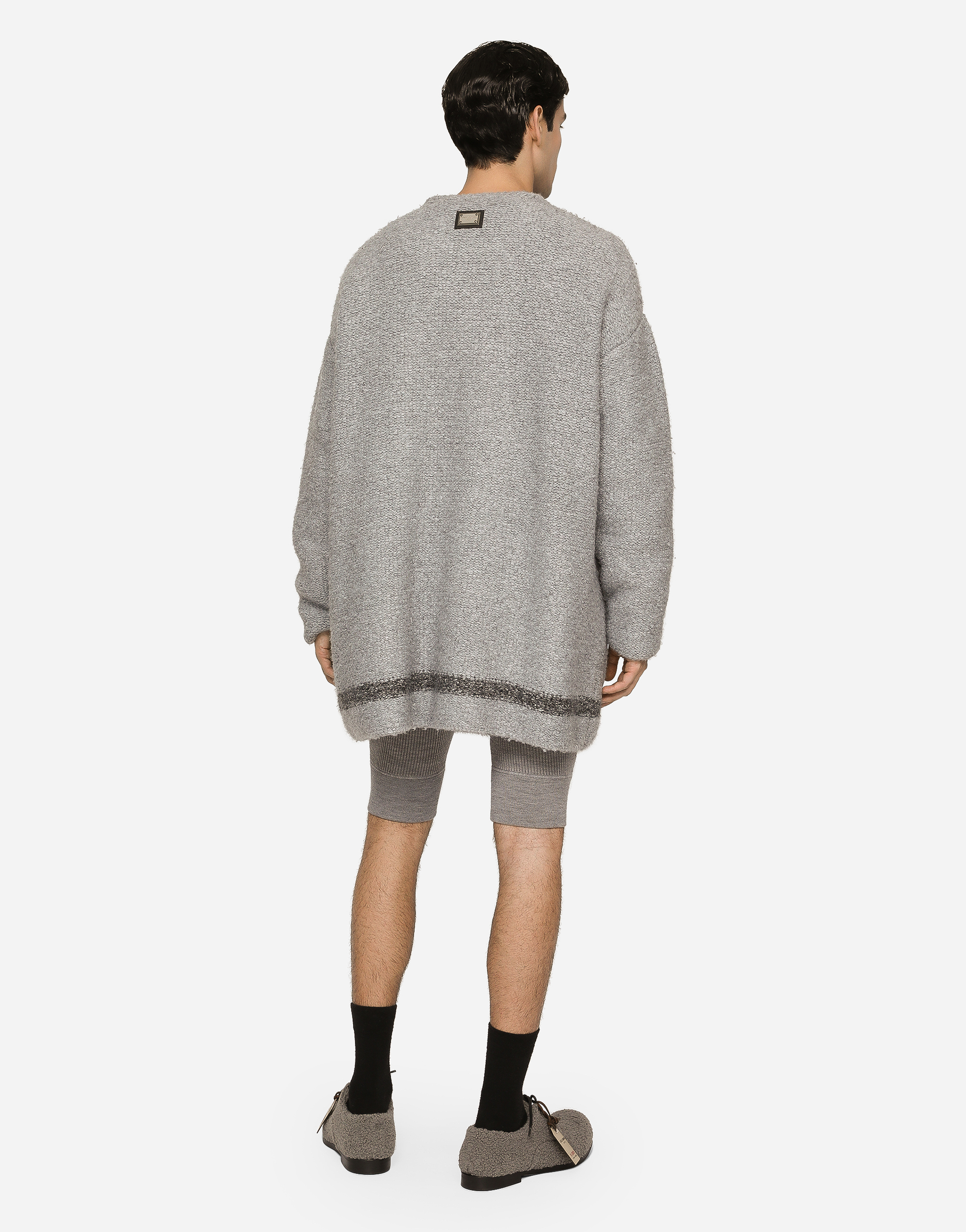 DOLCE & GABBANA TECHNICAL WOOL CARDIGAN WITH LOGO TAG