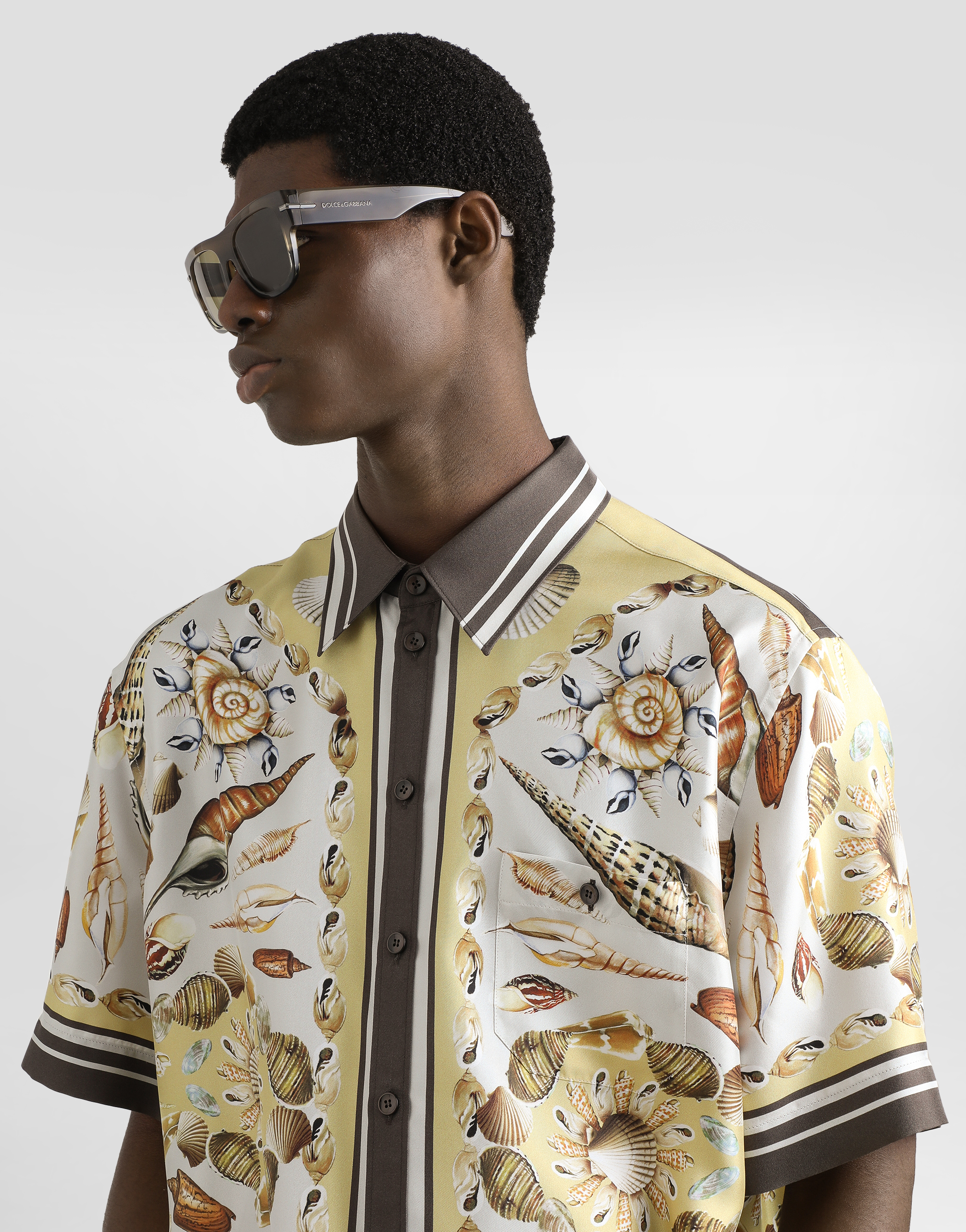Dolce & Gabbana Printed Silk Twill Short Sleeve Shirt