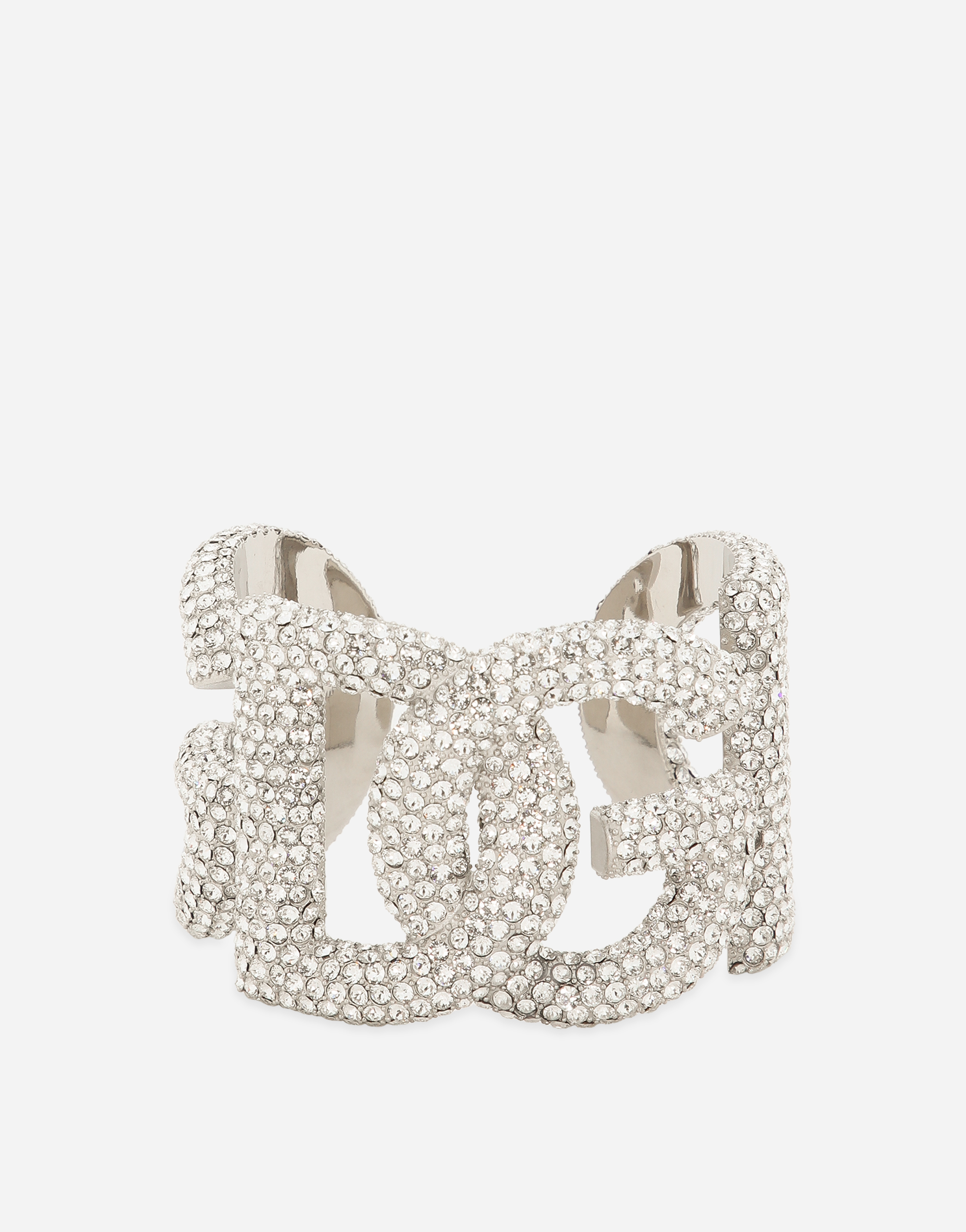 Dolce & Gabbana Rigid Rhinestone-detailed Bracelet With Dg Logo - Woman Bijoux Silver Metal Onesize