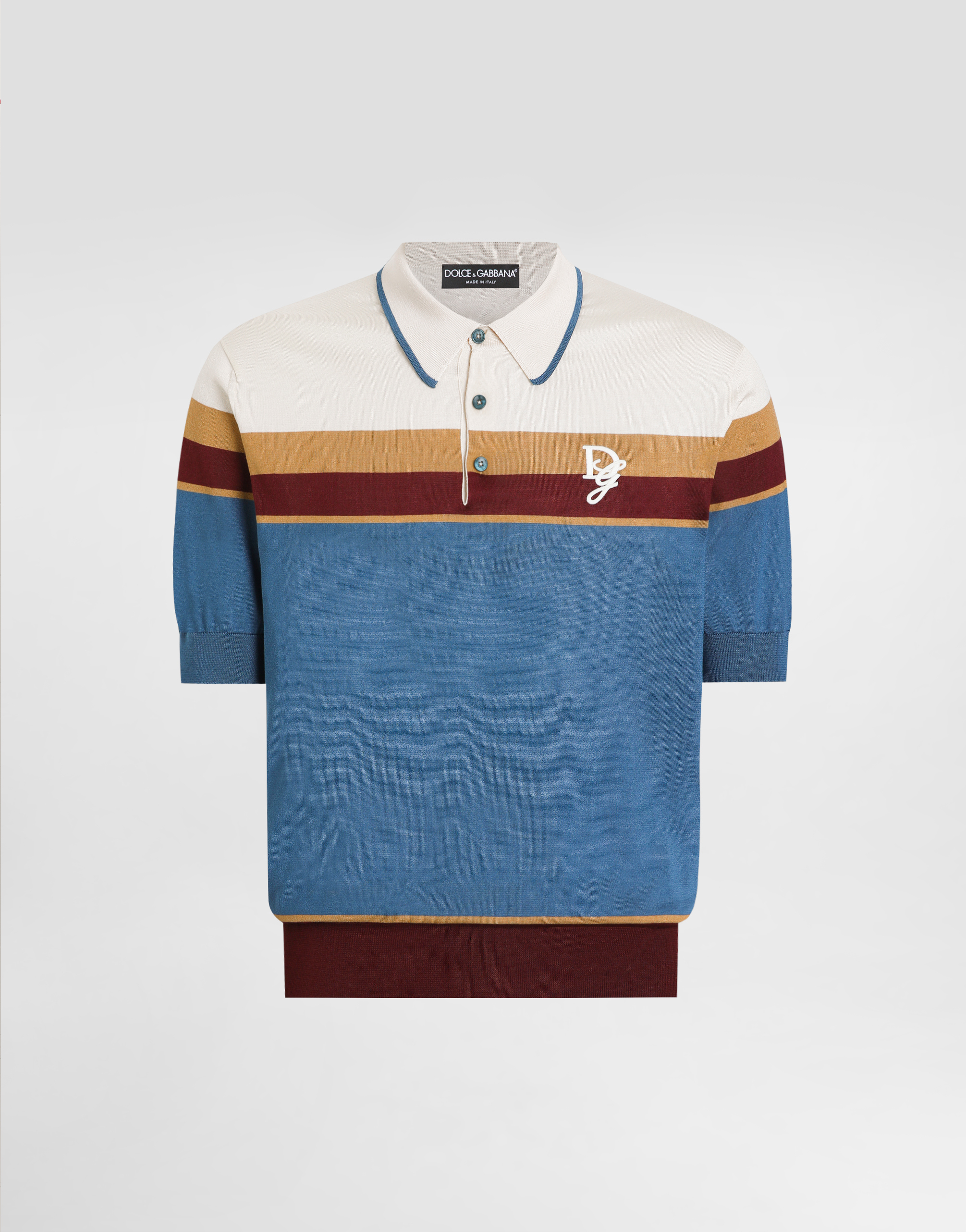 Dolce & Gabbana Silk Polo-shirt With Logo Embroidery - Man Sweaters And Cardigans Cream 56