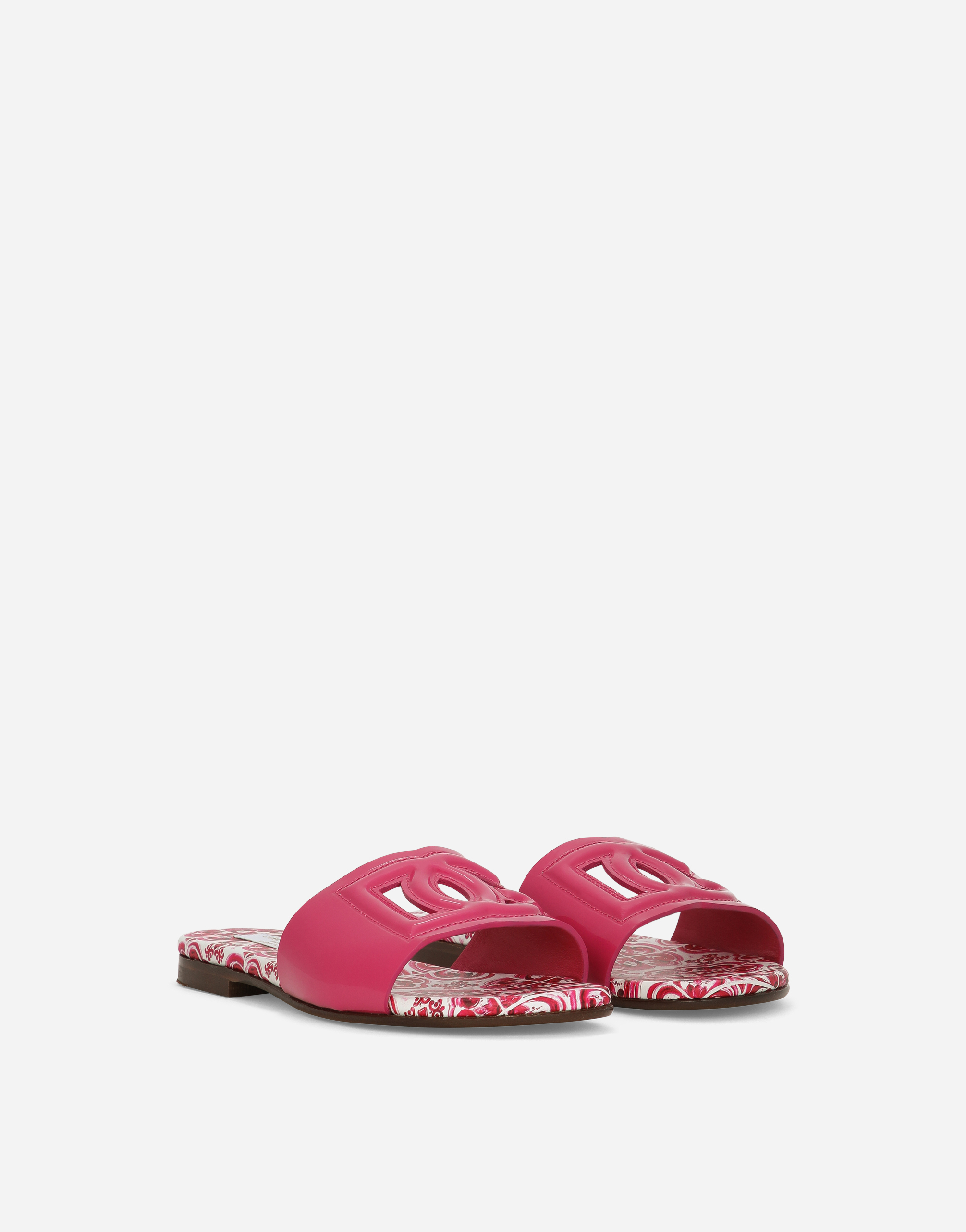 Shop Dolce & Gabbana Patent Leather Slides With Dg Logo In Pink