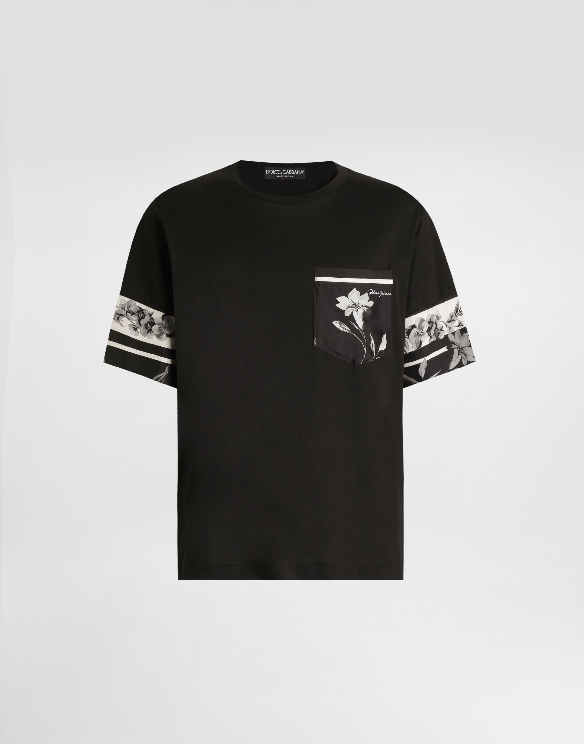 Dolce & Gabbana Cotton And Silk T-shirt With Print In Black