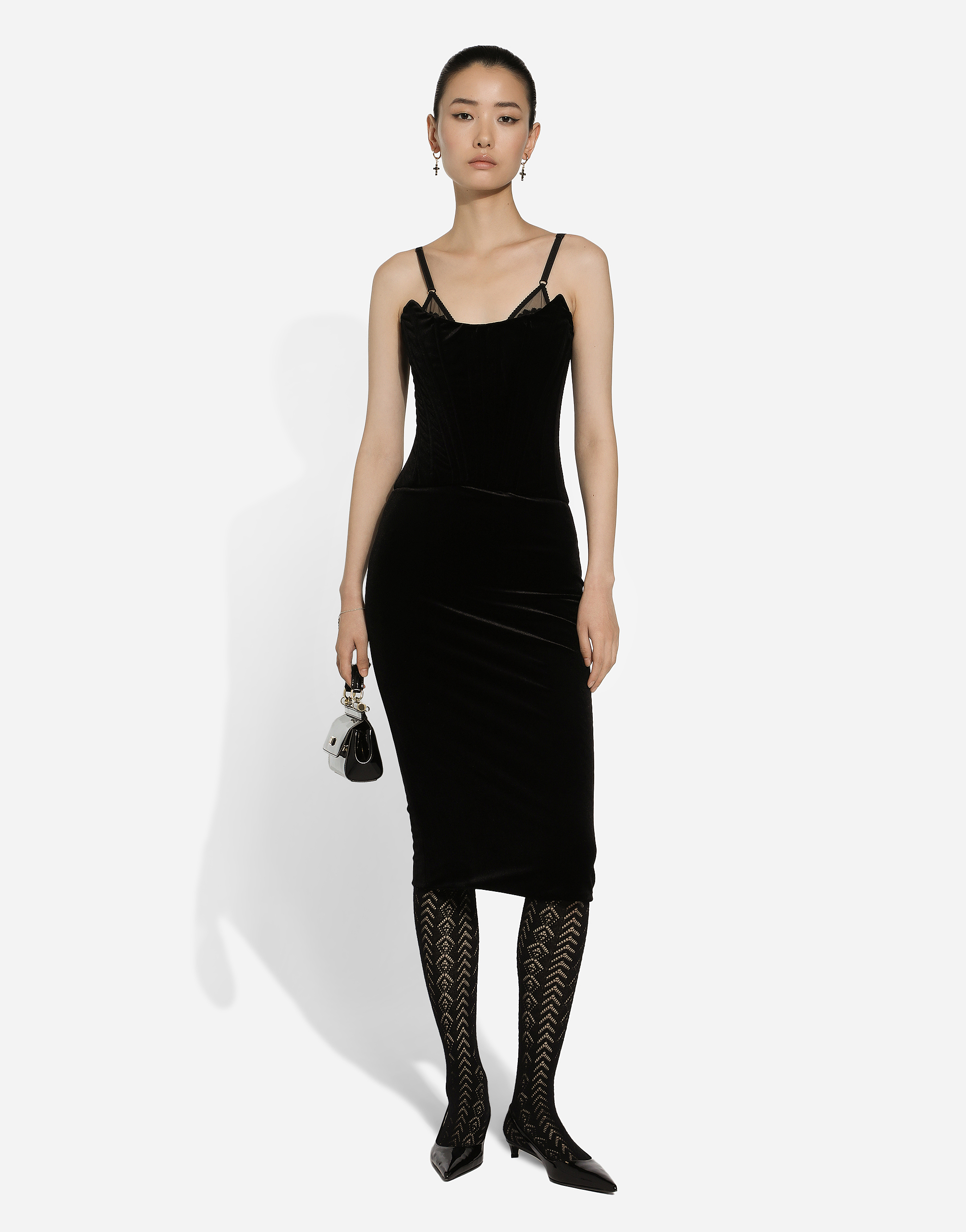 Dolce & Gabbana Velvet Calf-length Corset Dress In ブラック