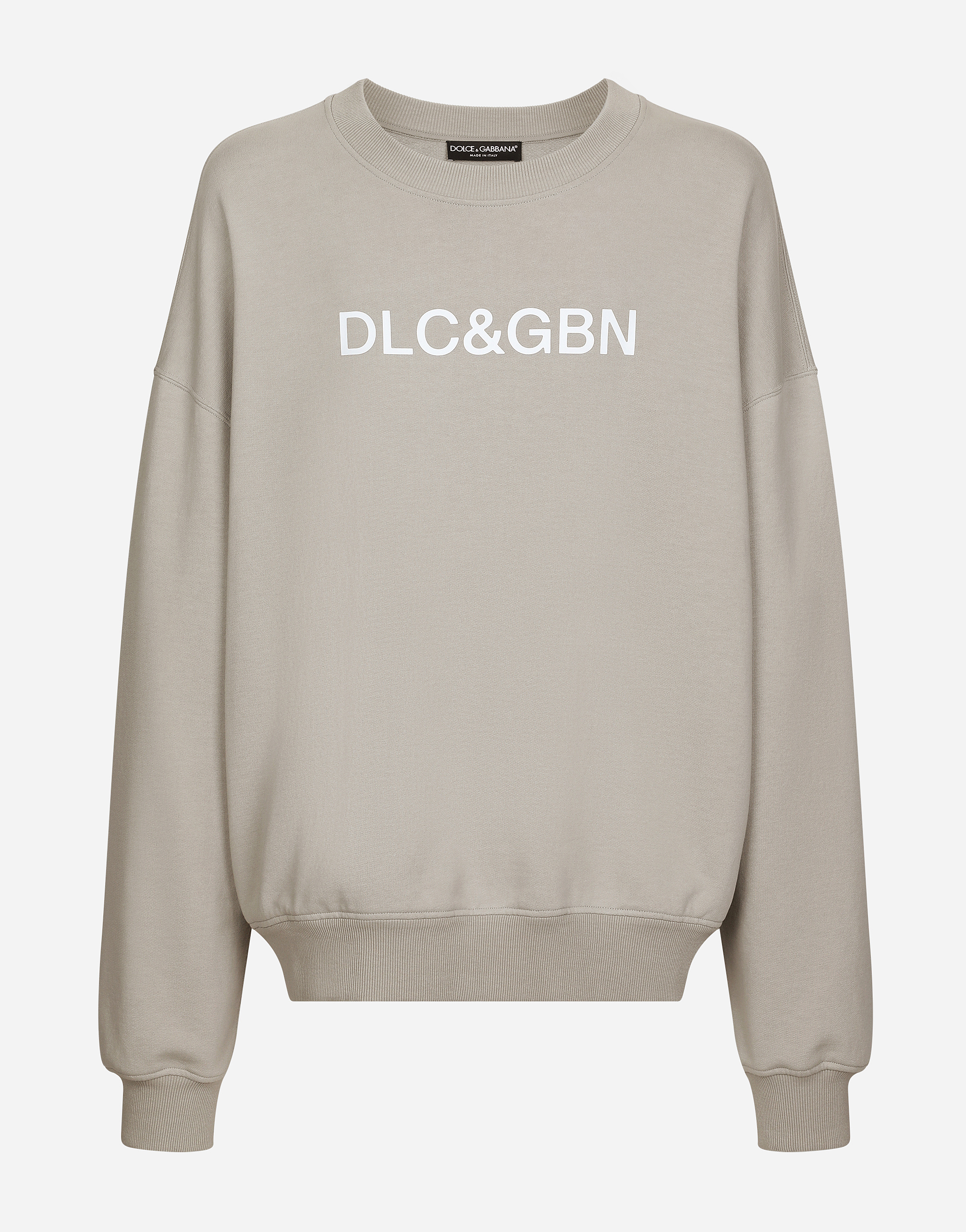 Shop Dolce & Gabbana Round-neck Sweatshirt With Dolce&gabbana Logo Print In Grey