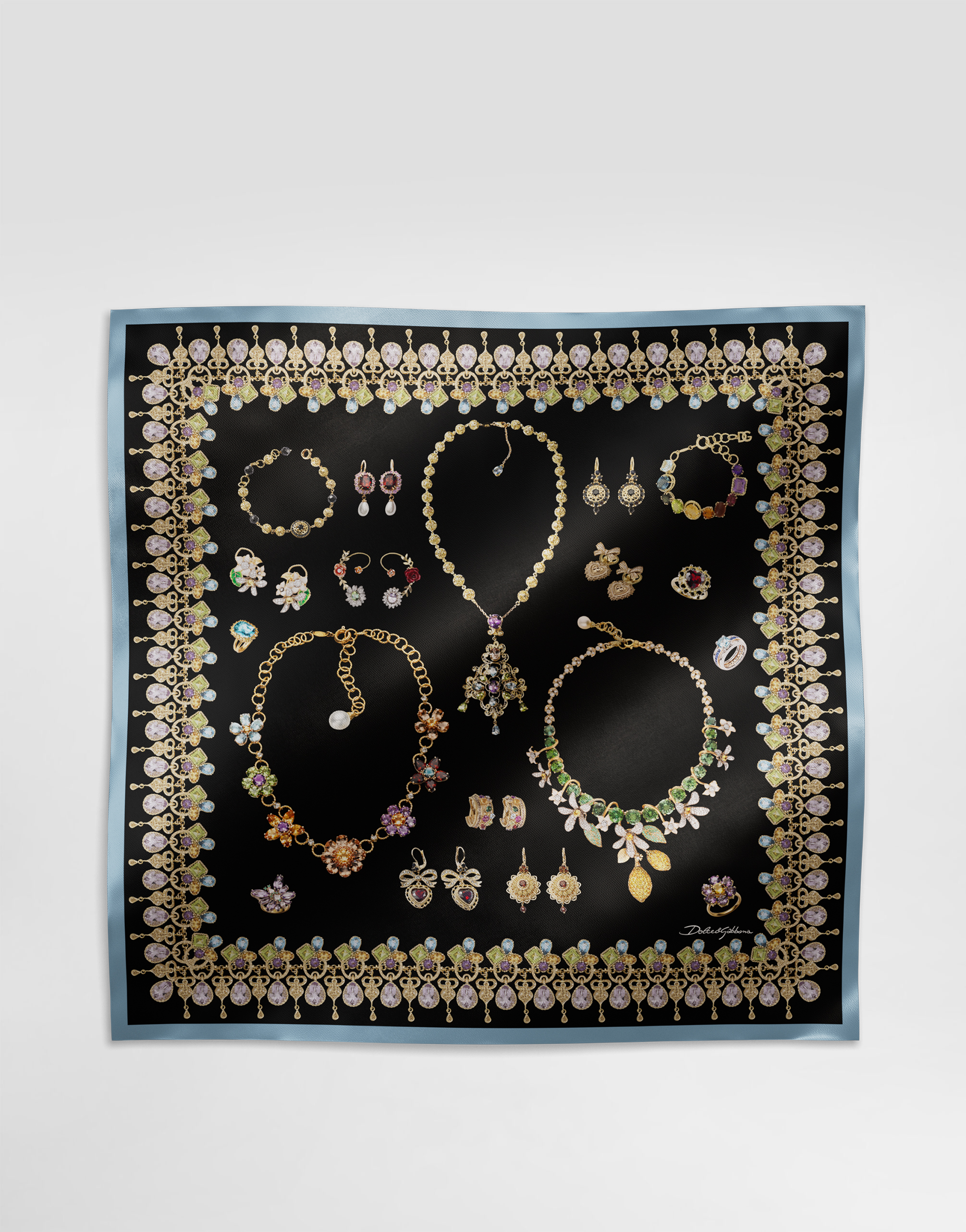 Jewelry-print silk twill foulard (70x70)