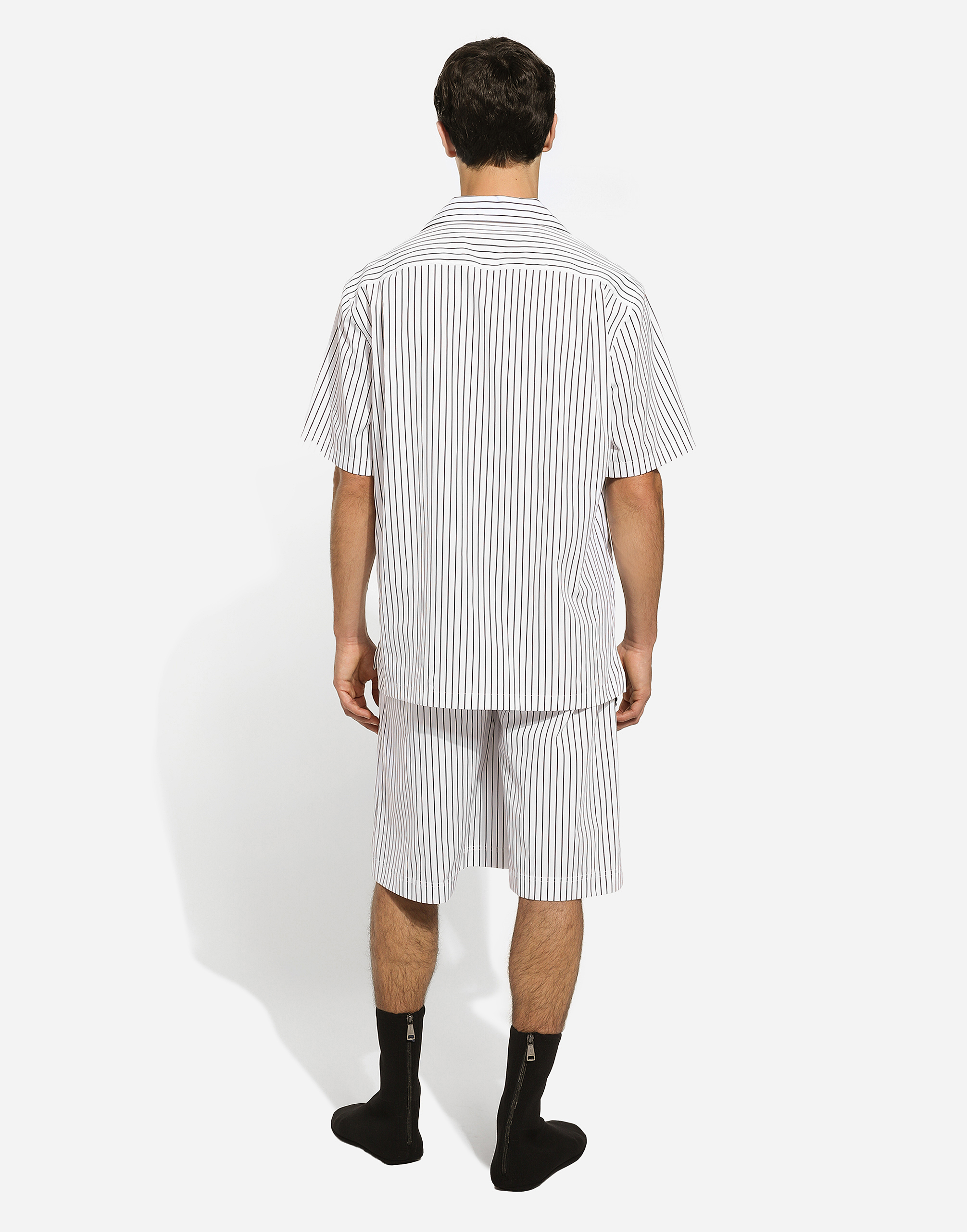 Dolce & Gabbana Pinstriped Cotton Shorts With Sequined Embroideries In ホワイト