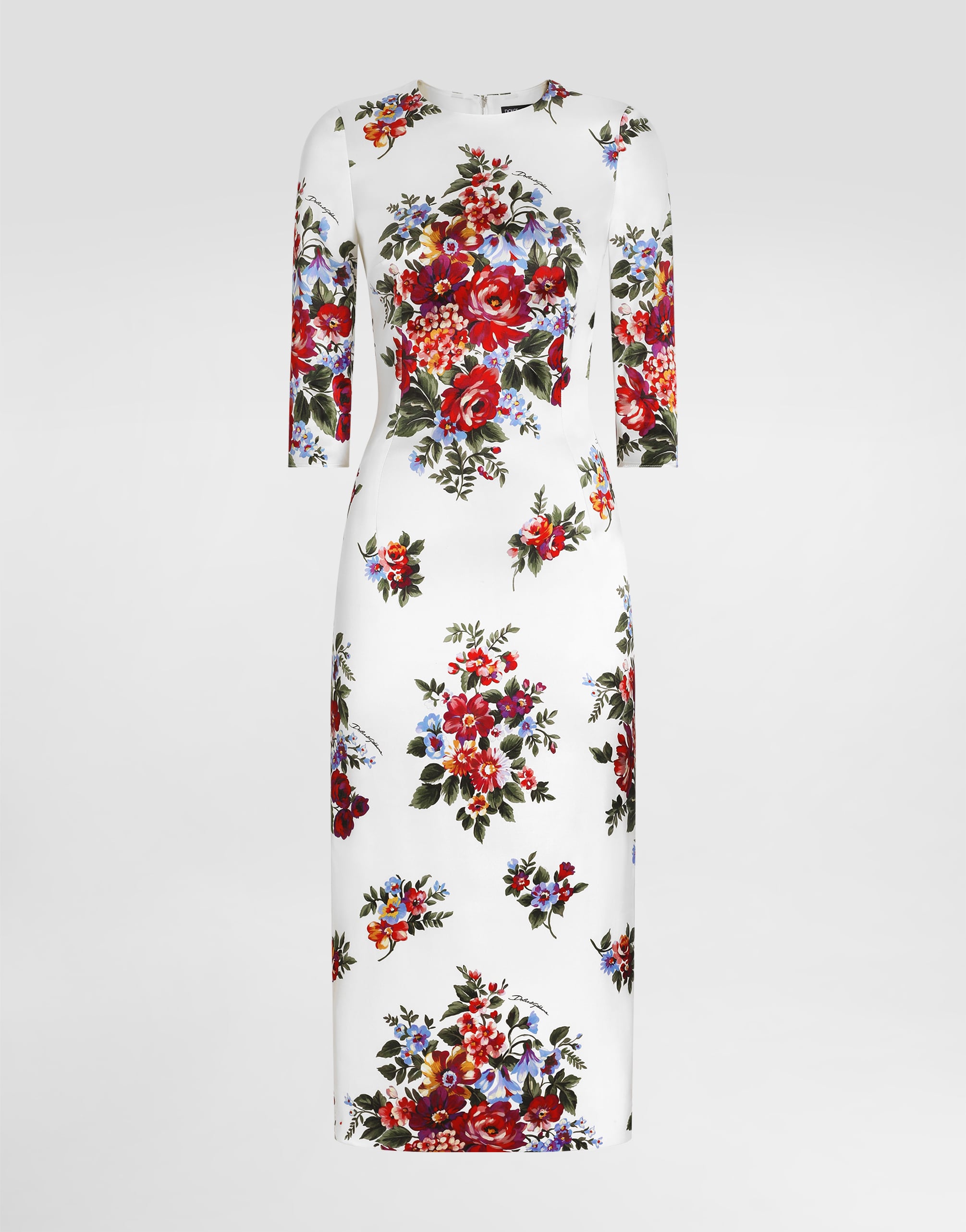 【超美品】Dolce & Gabbana フラワープリント フローラル ドレス Flower bouquet-print satin sheath dress in Multicolor for Women