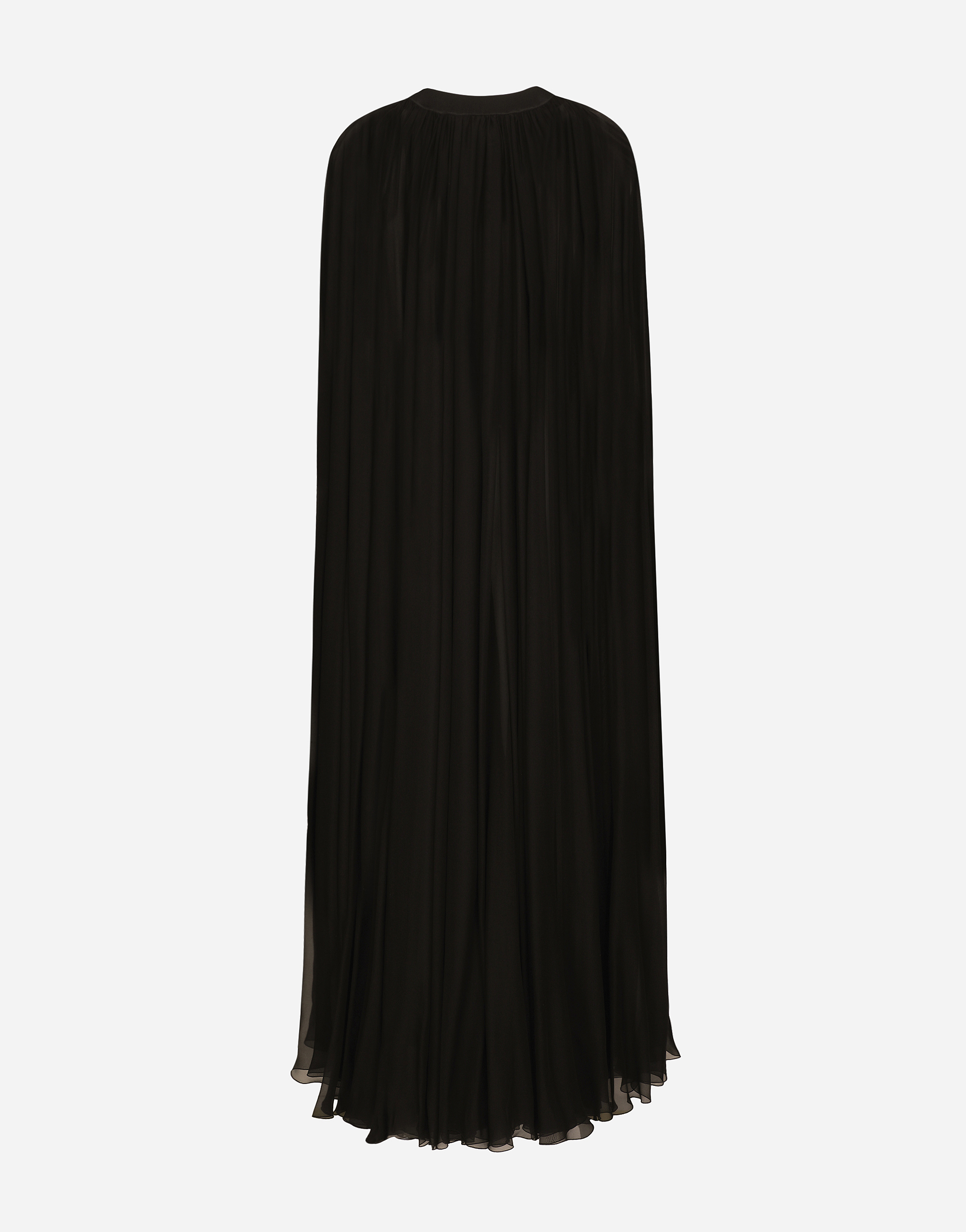 Shop Dolce & Gabbana Silk Chiffon Cape With Flower Appliqué In Black
