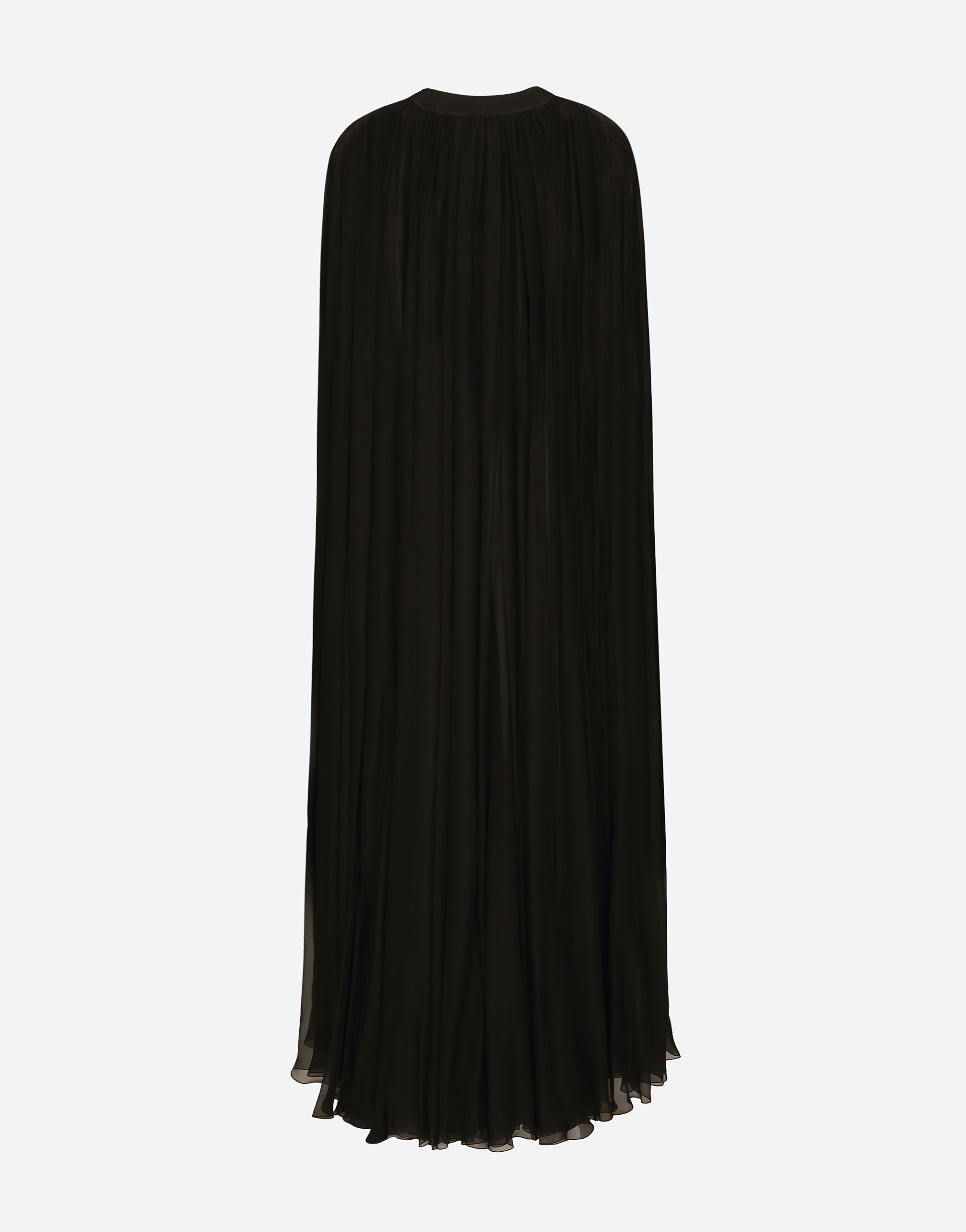 Dolce & Gabbana Silk Chiffon Cape With Flower Appliqué In Black