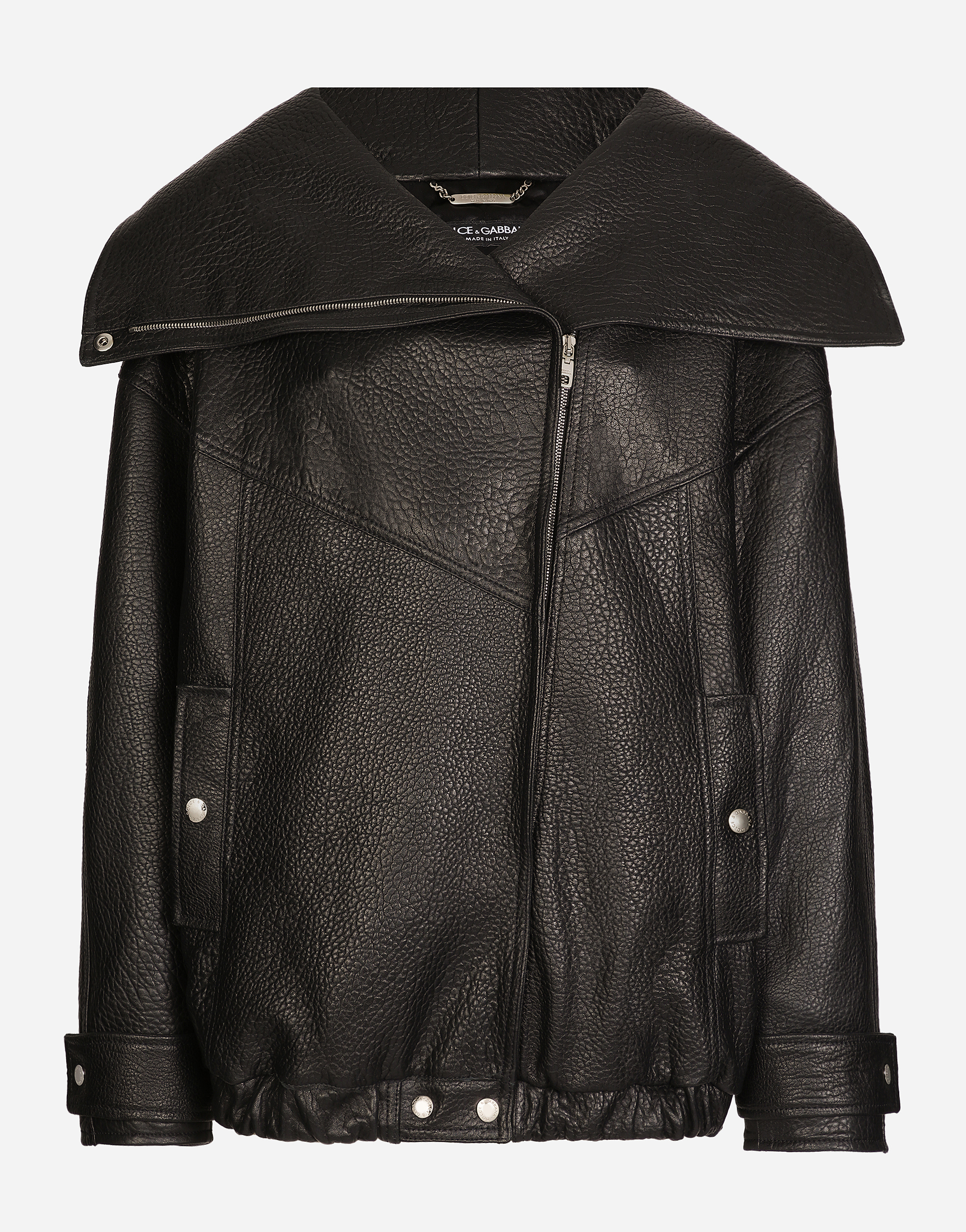 Dolce & Gabbana Oversized Zip-up Leather Biker Jacket In ブラック