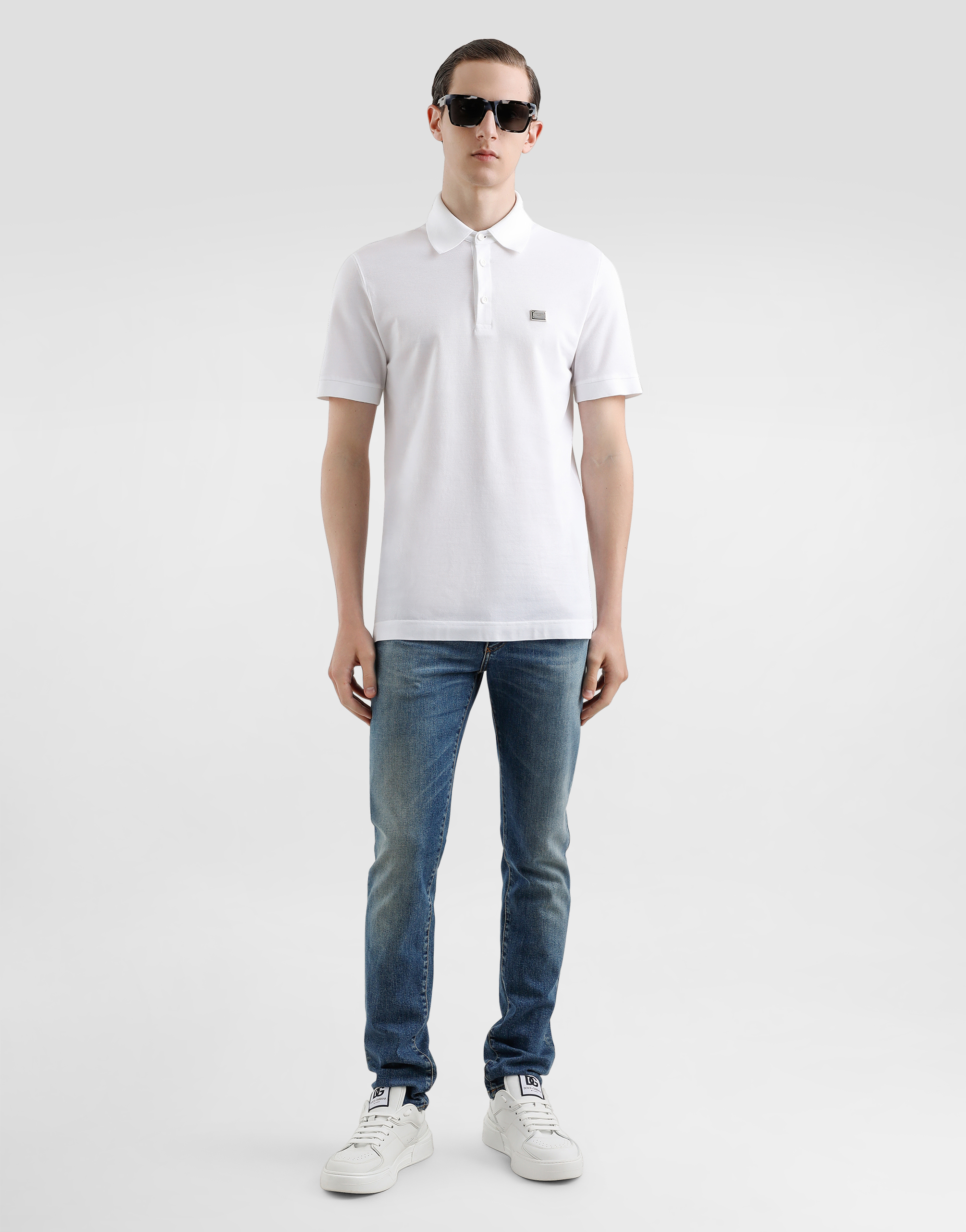 Dolce & Gabbana Cotton Polo-shirt With Branded Tag In White