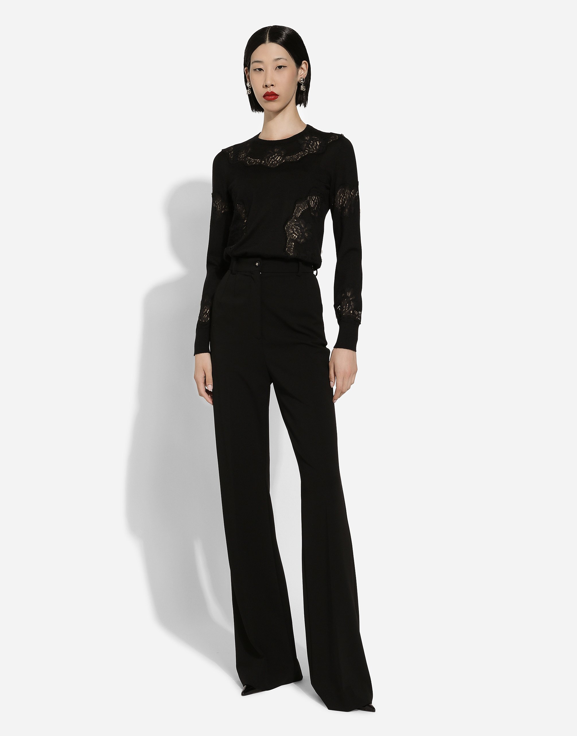 Dolce & Gabbana Sweater With Lace Inlay In Black